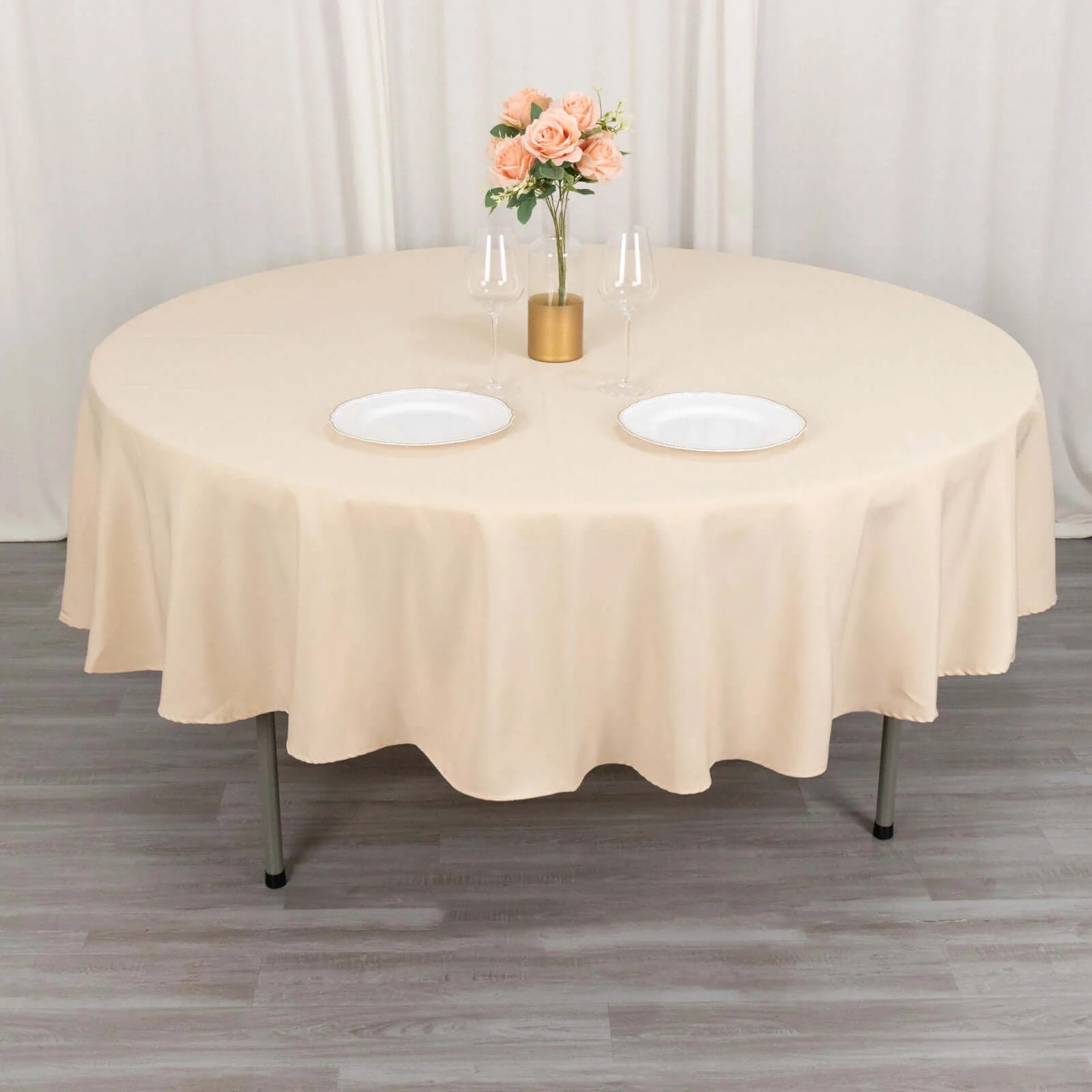 Premium Polyester Round Tablecloth 90" Beige - 220GSM Wrinkle-Resistant & Durable Table Cover - Image 7