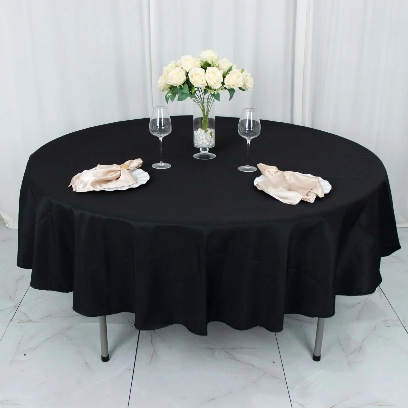 Premium Polyester Round Tablecloth 90" Black - 220GSM Wrinkle-Resistant and Durable Fabric for Classy Weddings & Events - Image 6