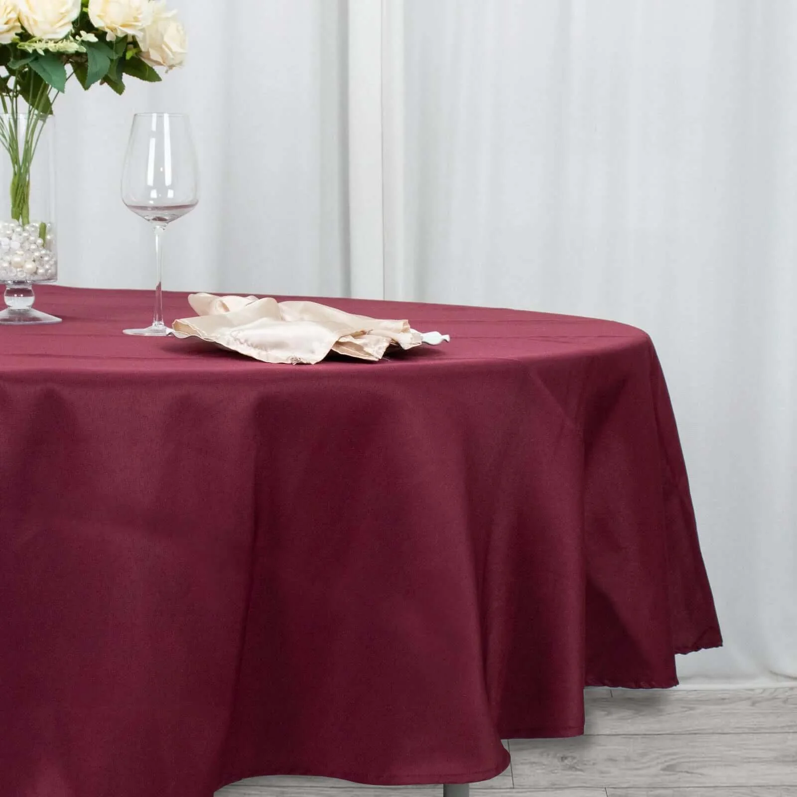 Premium Polyester Round Tablecloth 90" Burgundy - 220GSM Wrinkle-Resistant & Durable Table Cover - Image 2
