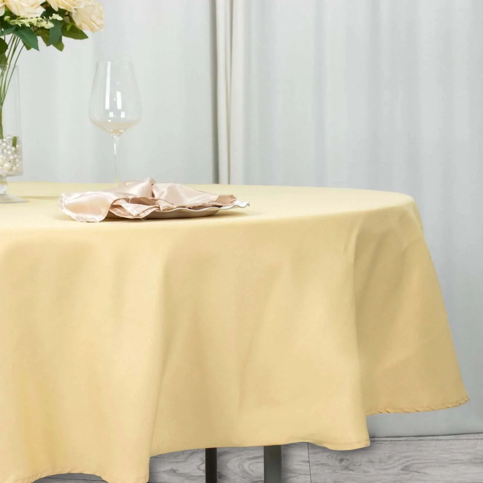 Premium Polyester Round Tablecloth 90" Champagne - 220GSM Wrinkle-Resistant & Durable Table Cover - Image 2