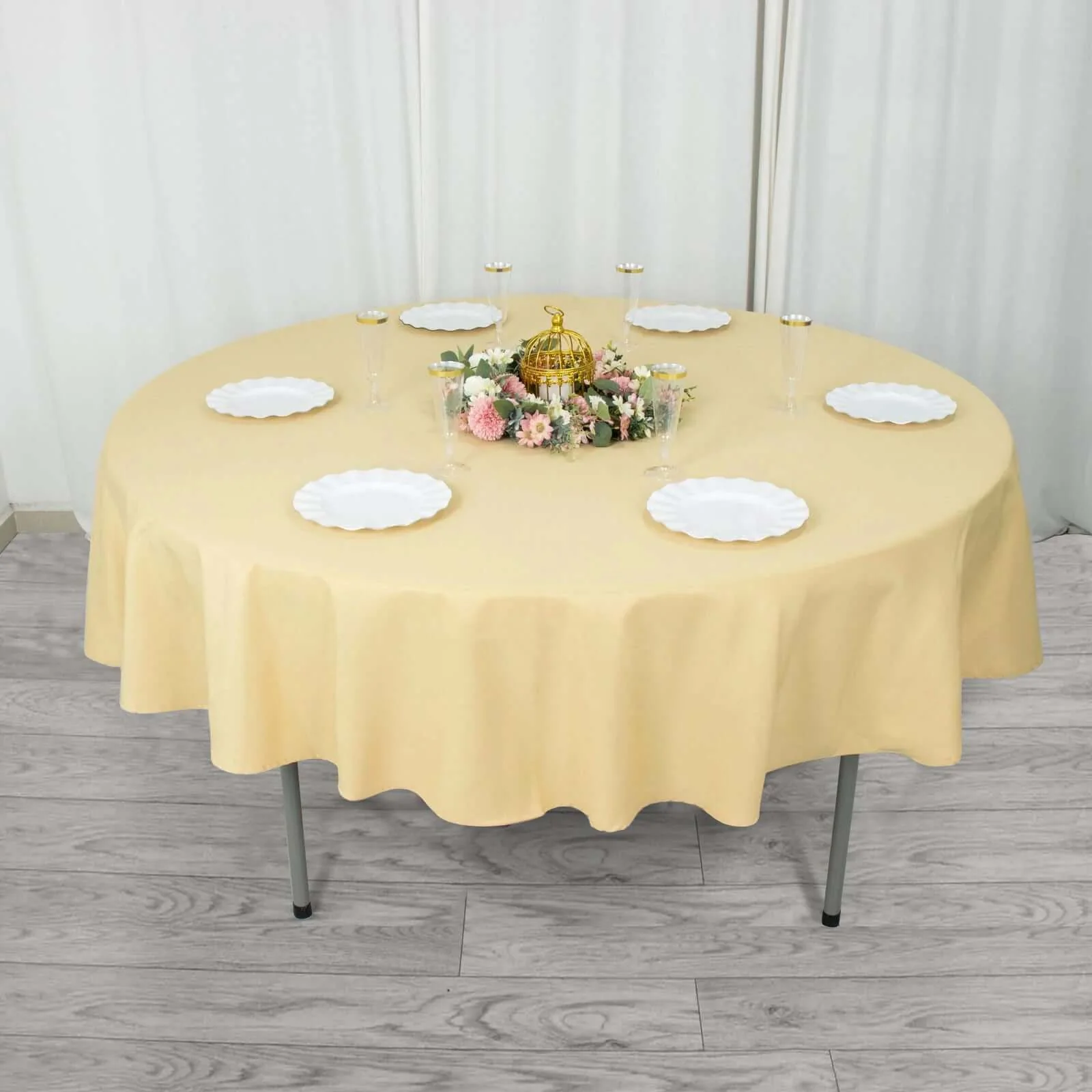Premium Polyester Round Tablecloth 90" Champagne - 220GSM Wrinkle-Resistant & Durable Table Cover - Image 5