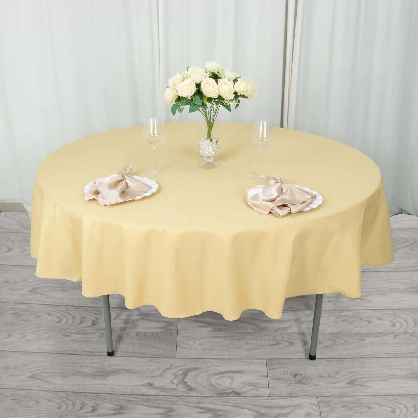 Premium Polyester Round Tablecloth 90" Champagne - 220GSM Wrinkle-Resistant & Durable Table Cover - Image 7