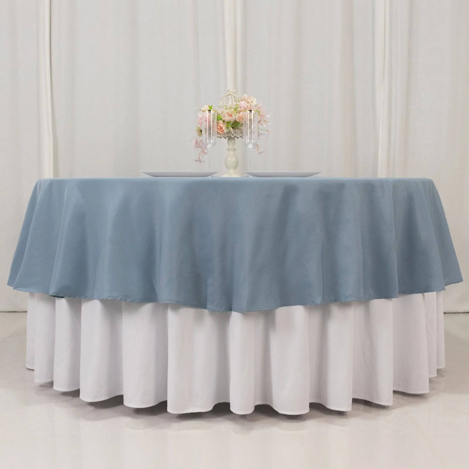 Premium Polyester Round Tablecloth 90" Dusty Blue - 220GSM Wrinkle-Resistant & Durable Table Cover - Image 2