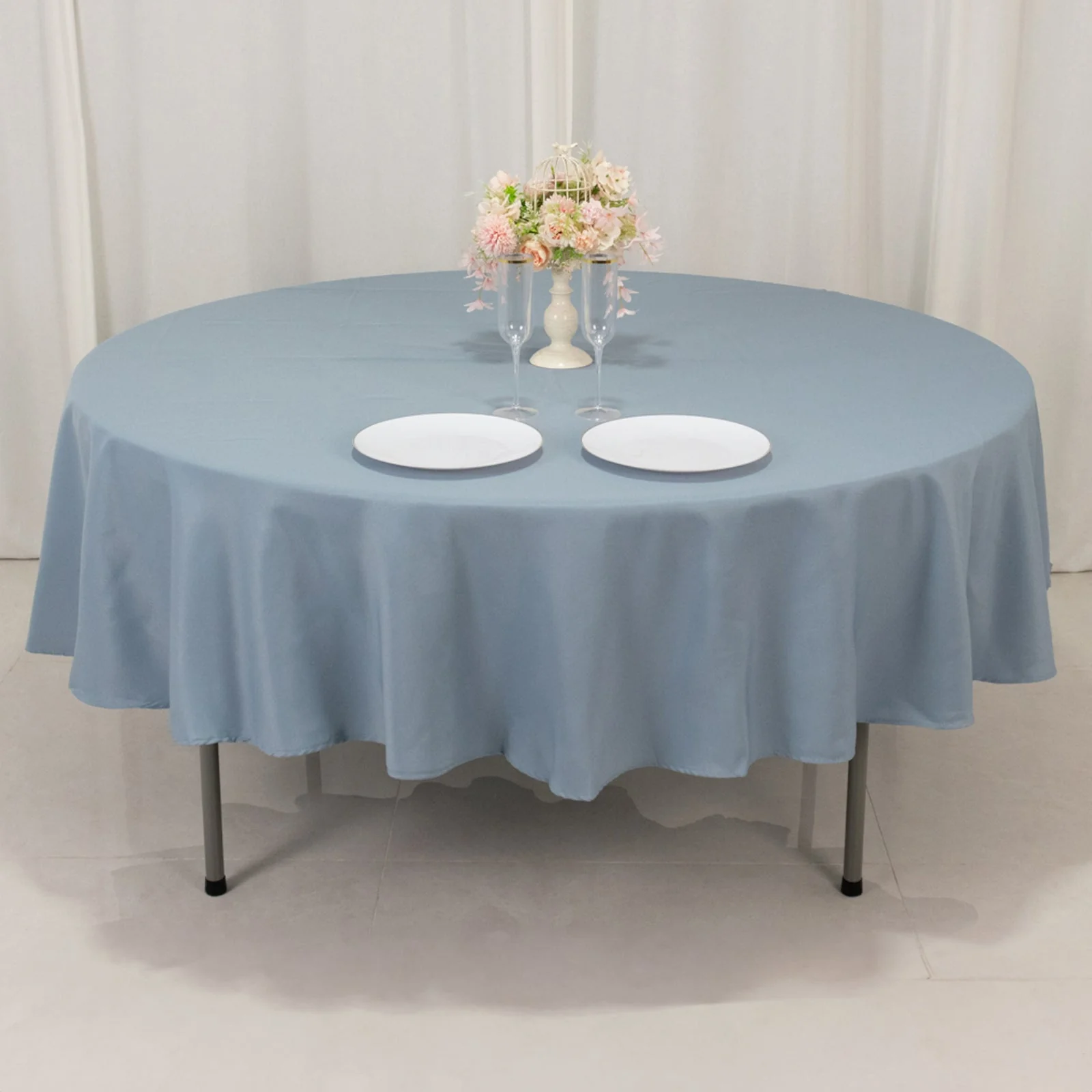 Premium Polyester Round Tablecloth 90" Dusty Blue - 220GSM Wrinkle-Resistant & Durable Table Cover - Image 7