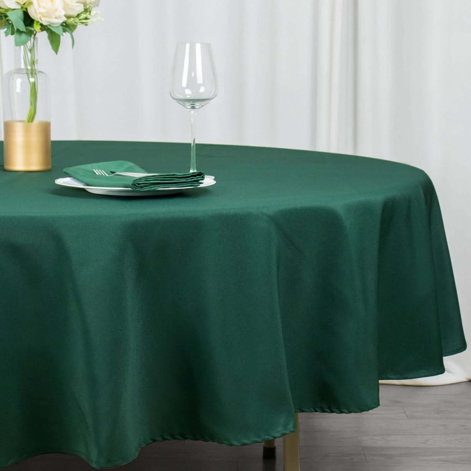 Premium Polyester Round Tablecloth 90" Hunter Emerald Green - 220GSM Wrinkle-Resistant & Durable Fabric - Image 2