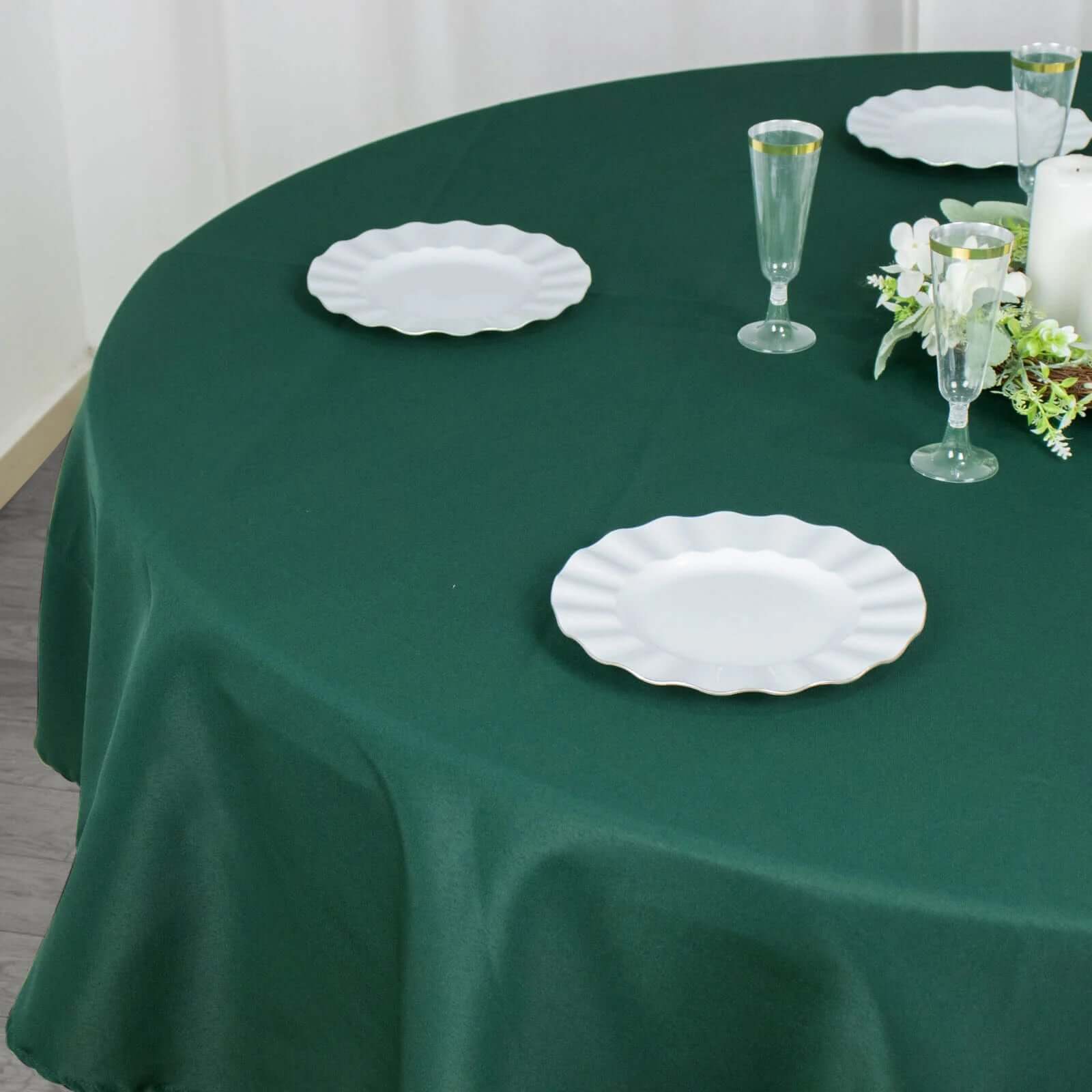 Premium Polyester Round Tablecloth 90" Hunter Emerald Green - 220GSM Wrinkle-Resistant & Durable Fabric - Image 7