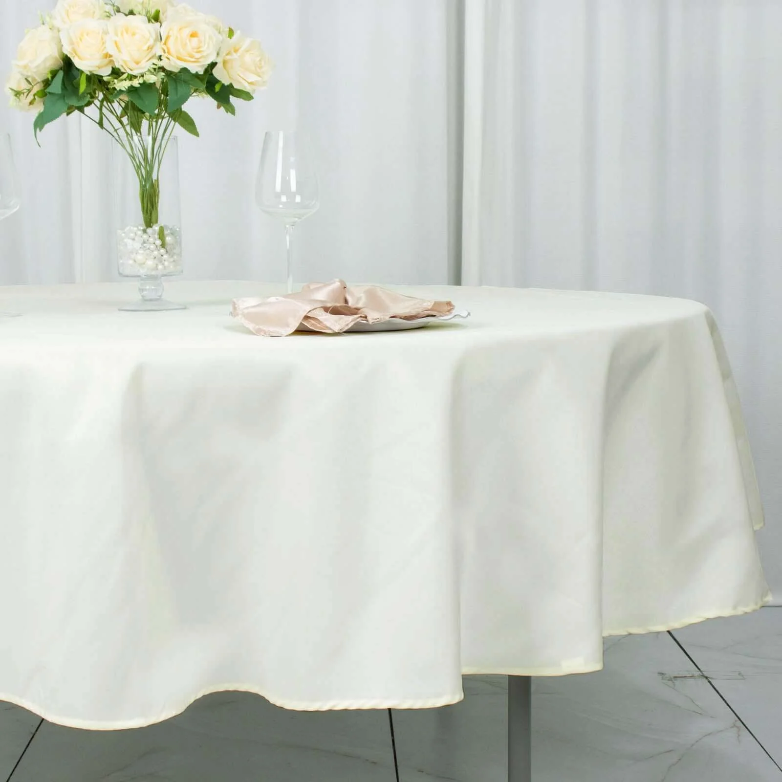 Premium Polyester Round Tablecloth 90" Ivory - 220GSM Wrinkle-Resistant & Durable Table Cover - Image 6