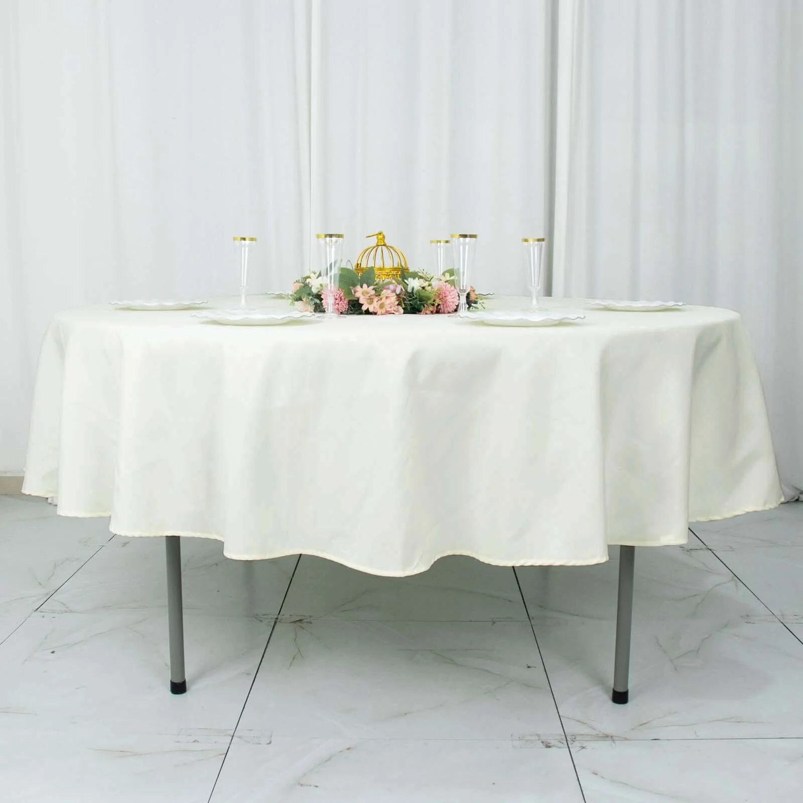 Premium Polyester Round Tablecloth 90" Ivory - 220GSM Wrinkle-Resistant & Durable Table Cover - Image 7