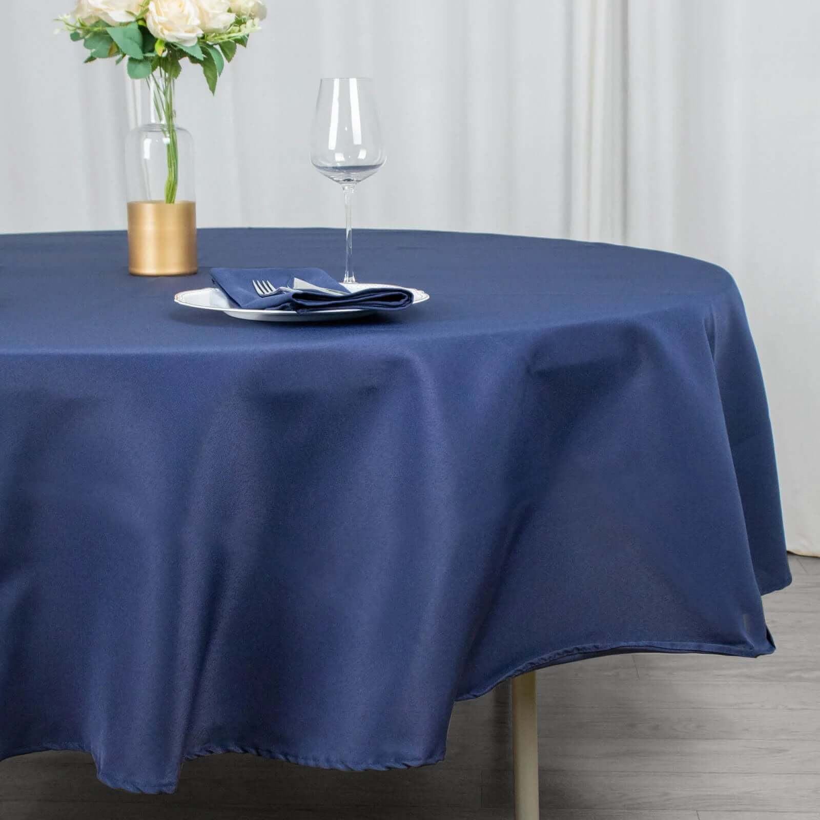 Premium Polyester Round Tablecloth 90" Navy Blue - 220GSM Wrinkle-Resistant & Durable Table Cover - Image 2