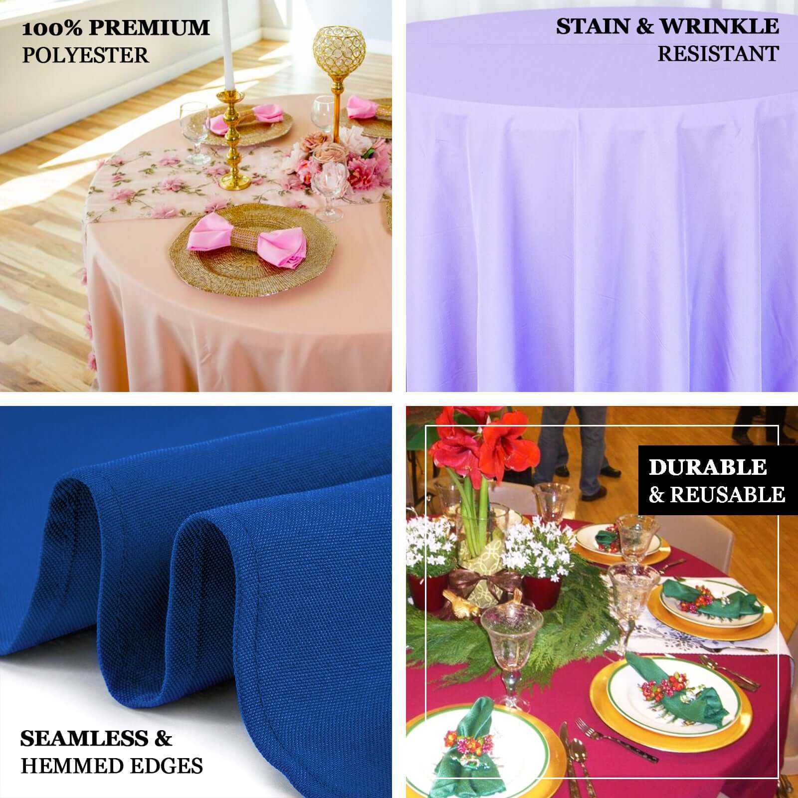 Premium Polyester Round Tablecloth 90" Navy Blue - 220GSM Wrinkle-Resistant & Durable Table Cover - Image 3