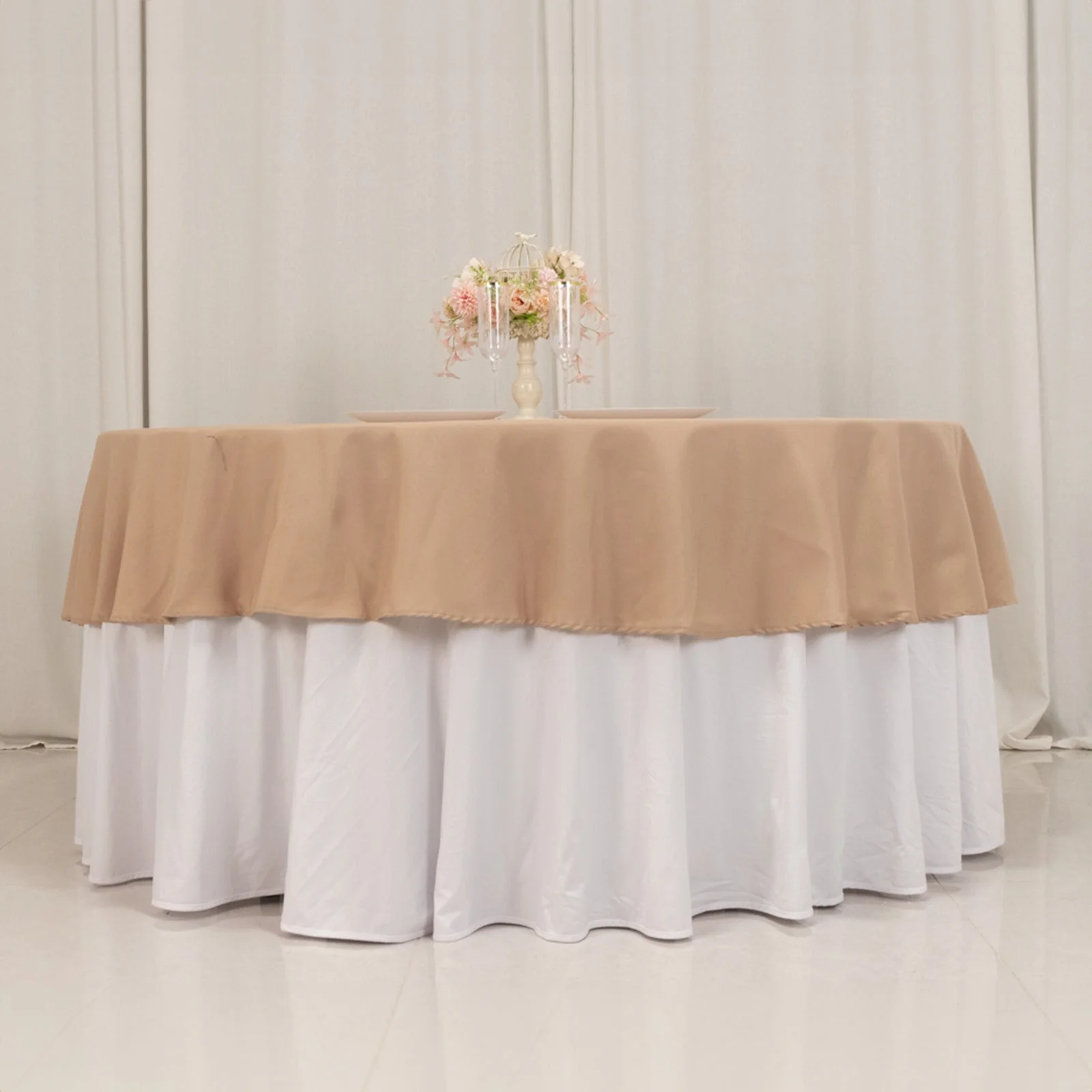 Premium Polyester Round Tablecloth 90" Nude - 220GSM Wrinkle-Resistant & Durable Table Cover - Image 6