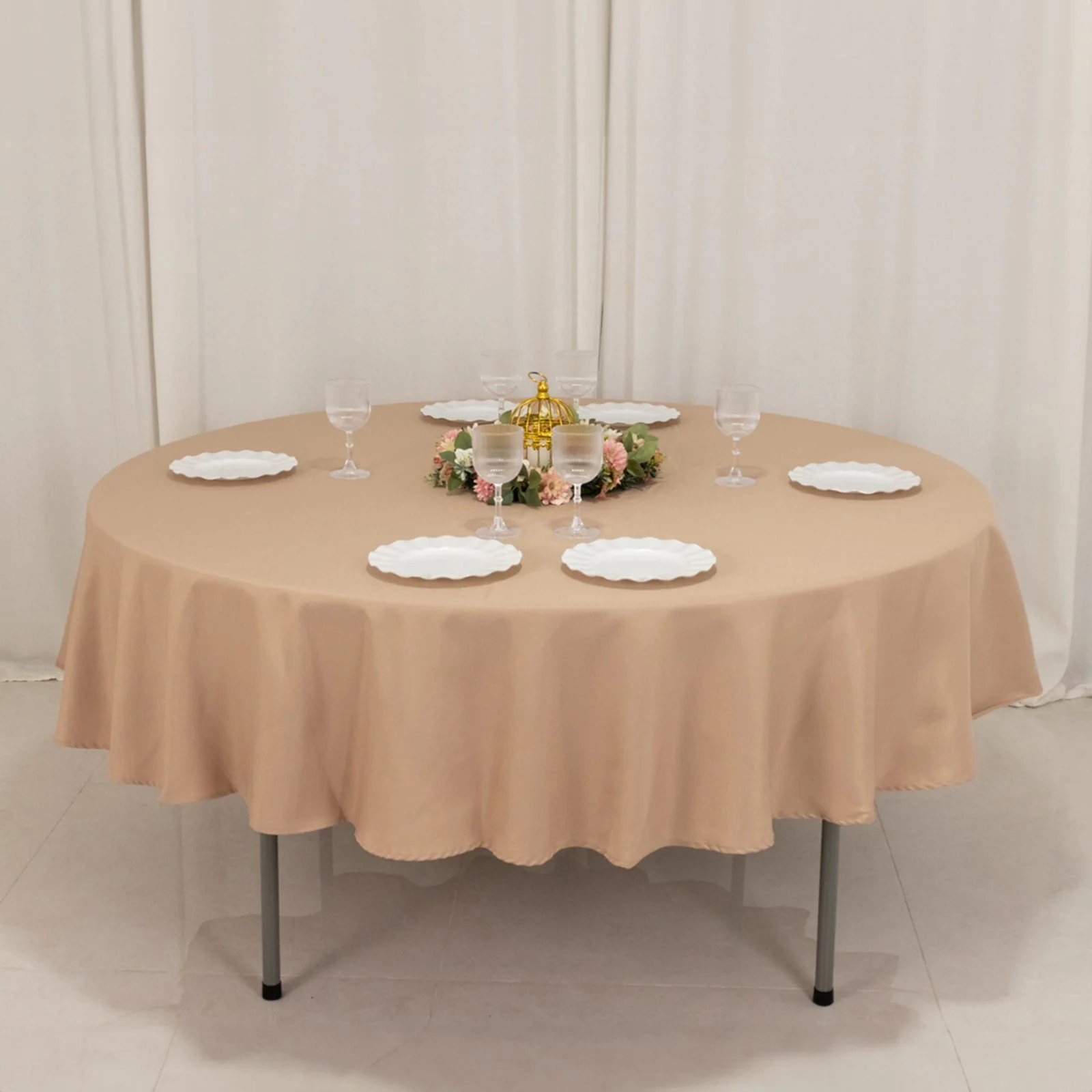 Premium Polyester Round Tablecloth 90" Nude - 220GSM Wrinkle-Resistant & Durable Table Cover - Image 7