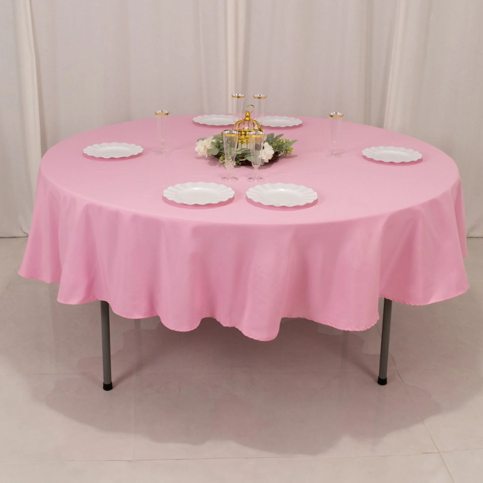 Premium Polyester Round Tablecloth 90" Pink - 220GSM Wrinkle-Resistant & Durable Table Cover - Image 6
