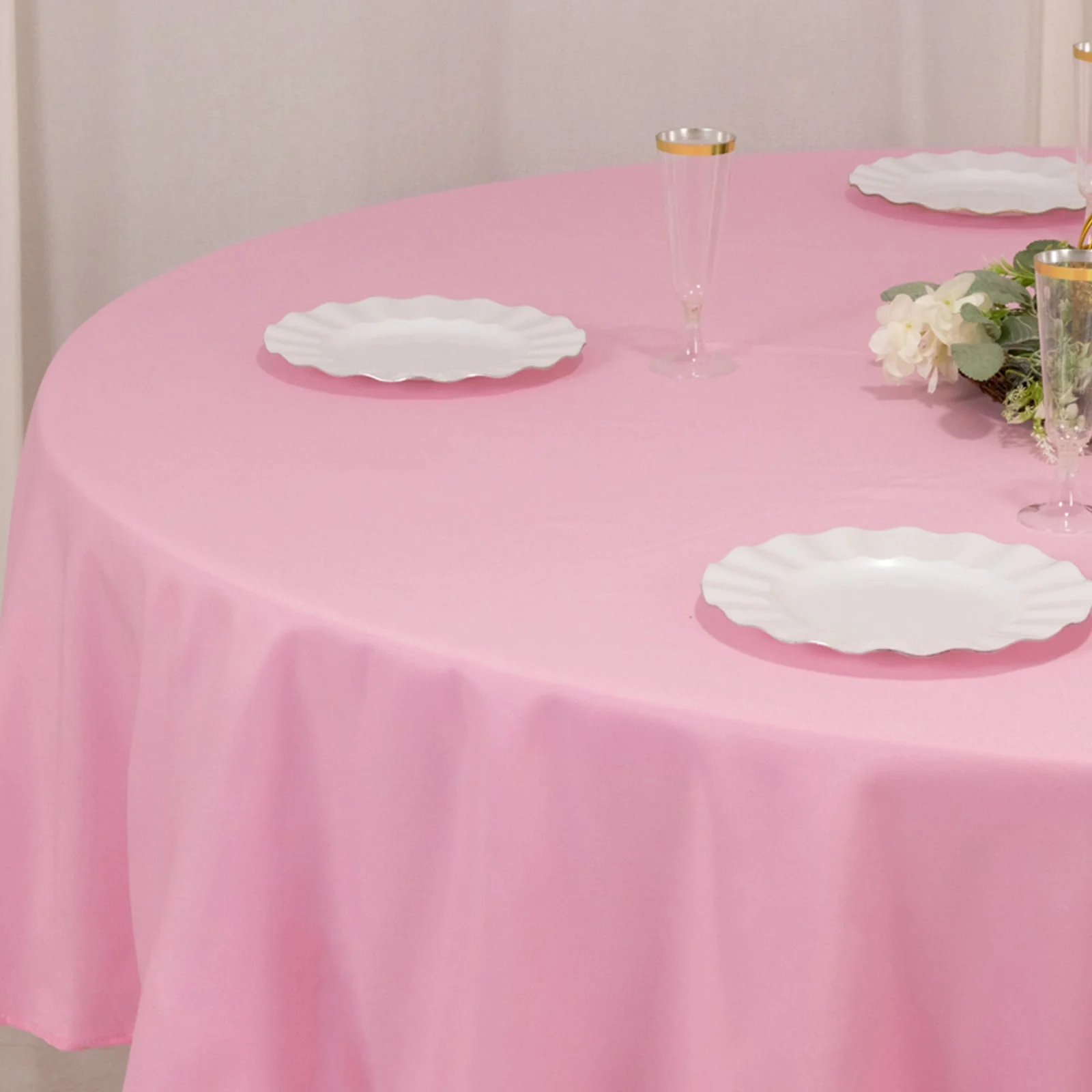 Premium Polyester Round Tablecloth 90" Pink - 220GSM Wrinkle-Resistant & Durable Table Cover - Image 7