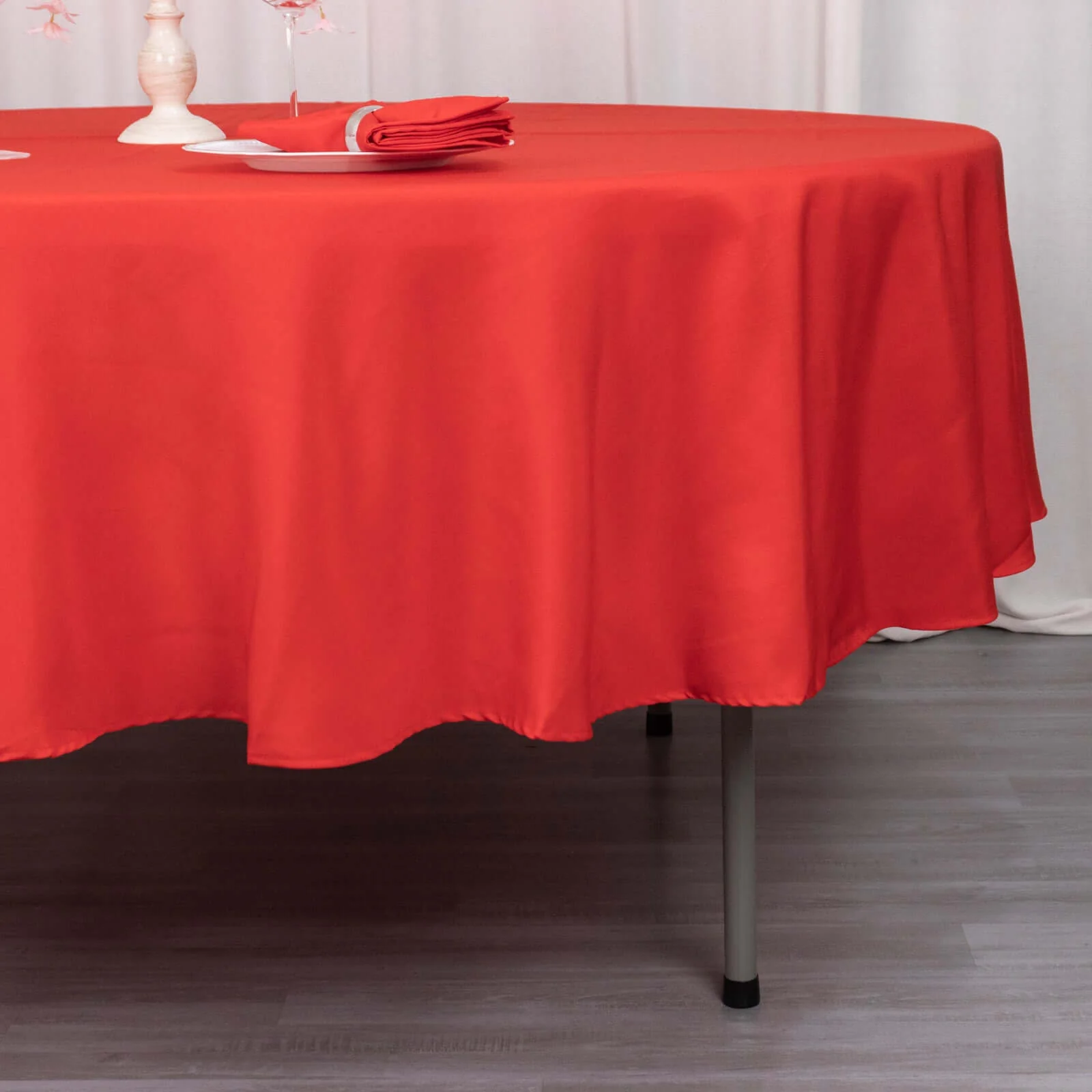 Premium Polyester Round Tablecloth 90" Red - 220GSM Wrinkle-Resistant & Durable Table Cover - Image 2