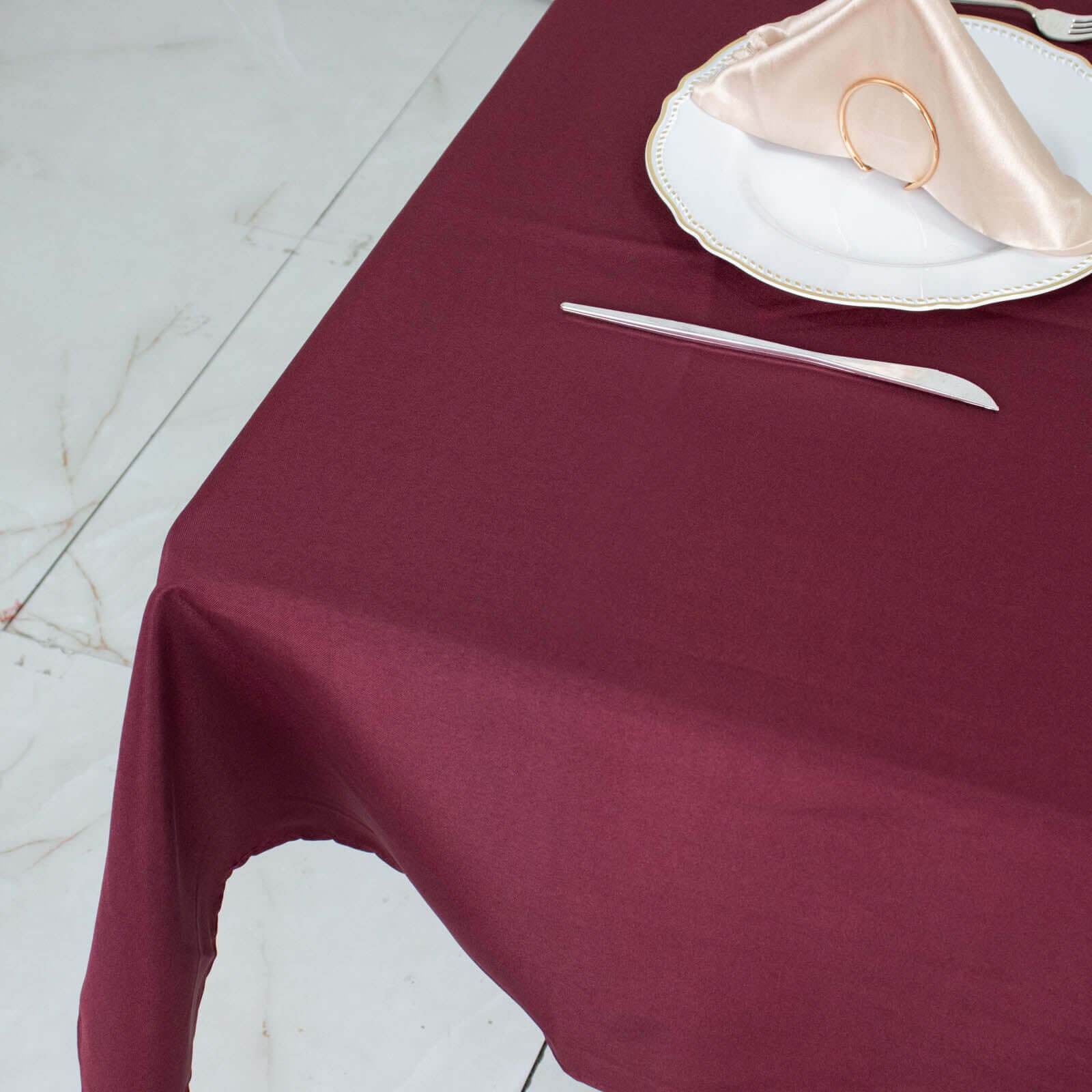 Premium Polyester Square Table Overlay 54"x54" Burgundy - 220GSM Wrinkle-Resistant Table Topper - Image 3