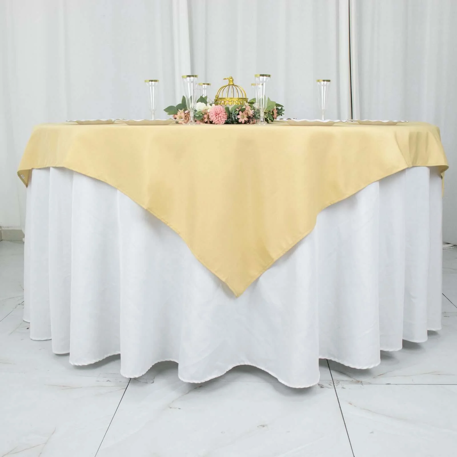Premium Polyester Square Table Overlay 54"x54" Champagne - 220GSM Wrinkle-Resistant Table Topper - Image 2