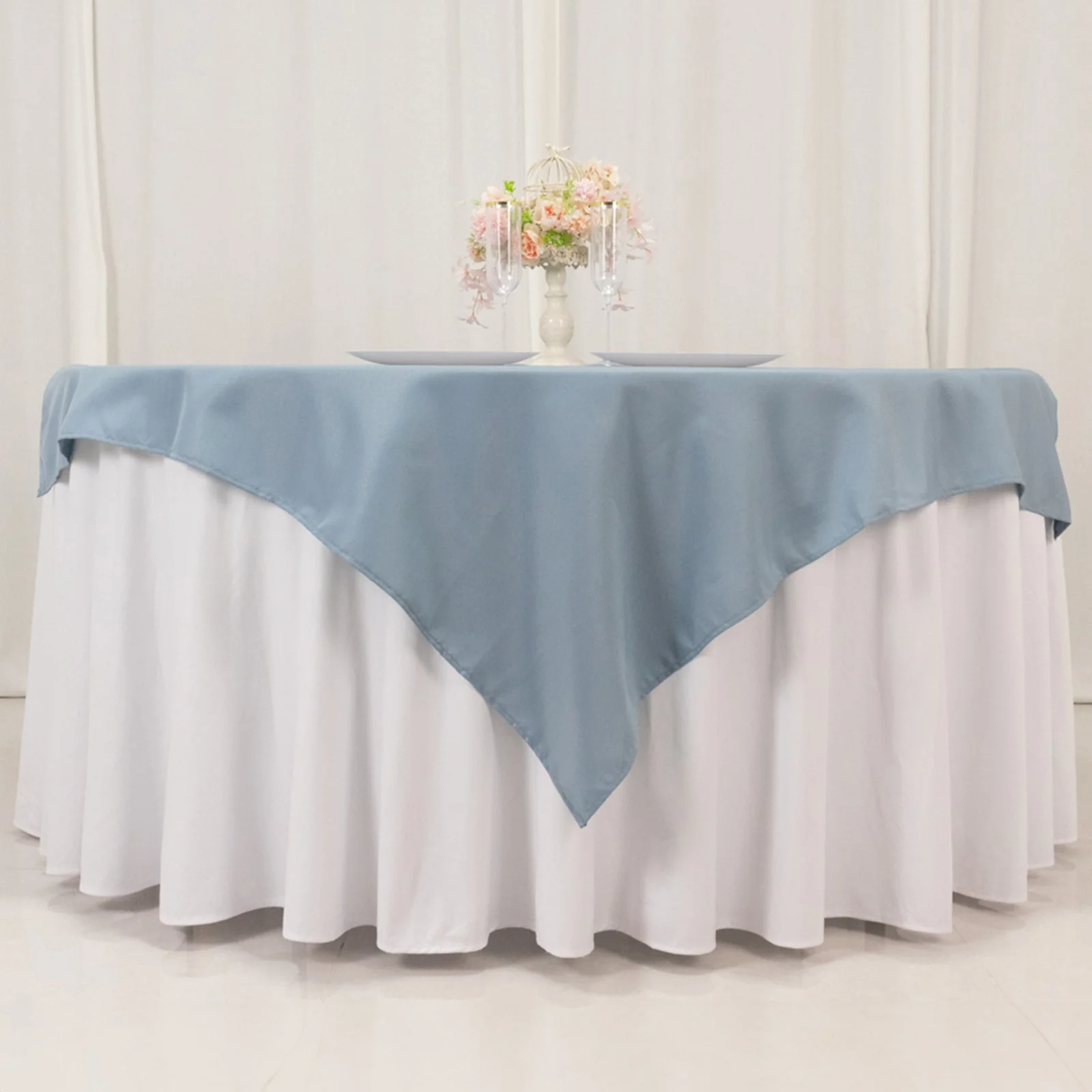 Premium Polyester Square Table Overlay 54"x54" Dusty Blue - 220GSM Wrinkle-Resistant Table Topper