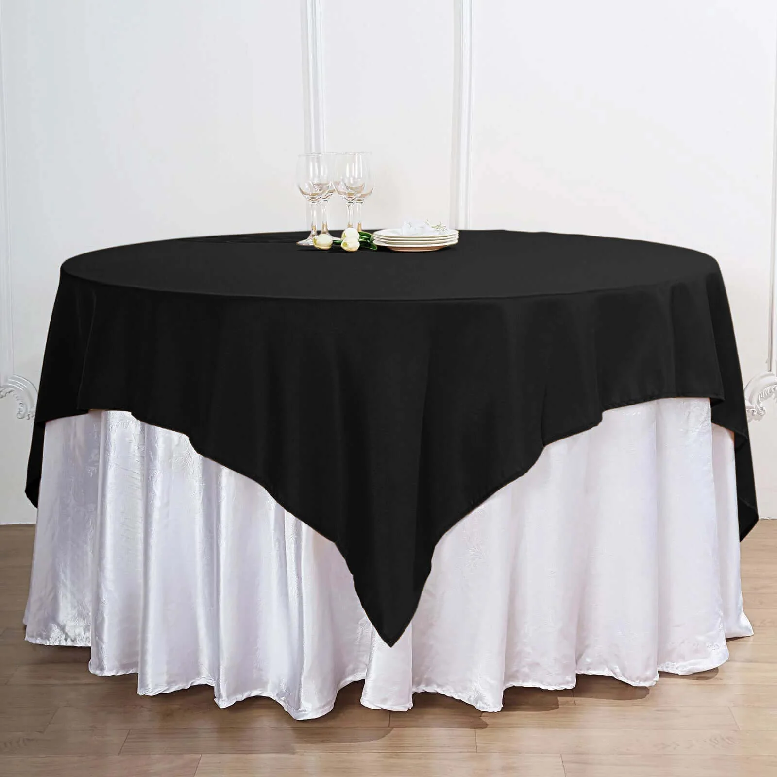 Premium Polyester Square Table Overlay 70"x70" Black - 220GSM Wrinkle-Resistant Table Topper for Weddings & Parties - Image 3