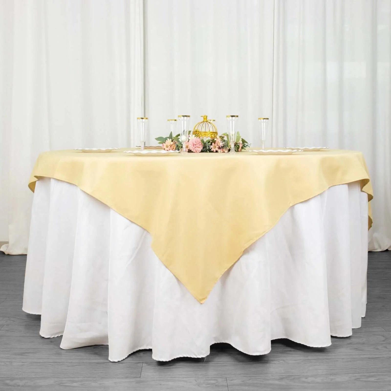 Premium Polyester Square Table Overlay 70"x70" Champagne - 220GSM Wrinkle-Resistant Table Topper - Image 3