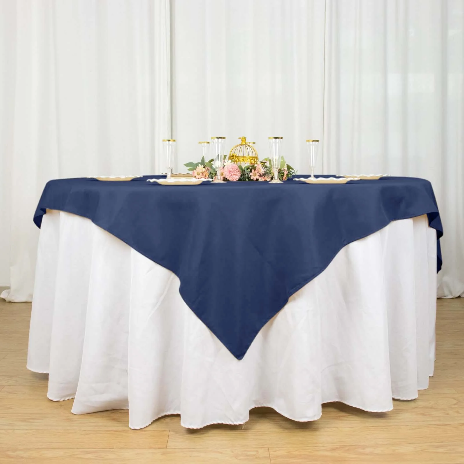 Premium Polyester Square Table Overlay 70"x70" Navy Blue - 220GSM Wrinkle-Resistant Table Topper - Image 3