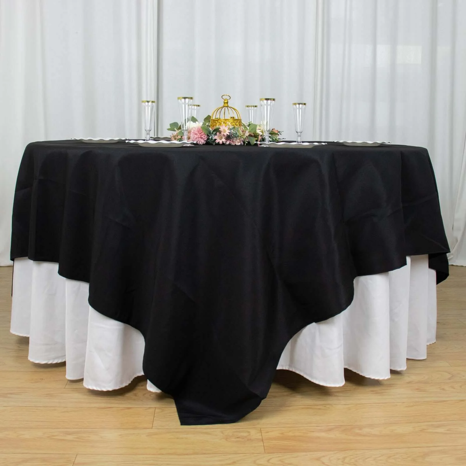 Premium Polyester Square Table Overlay 90"x90" Black - 220GSM Wrinkle-Resistant & Durable Table Topper - Image 2