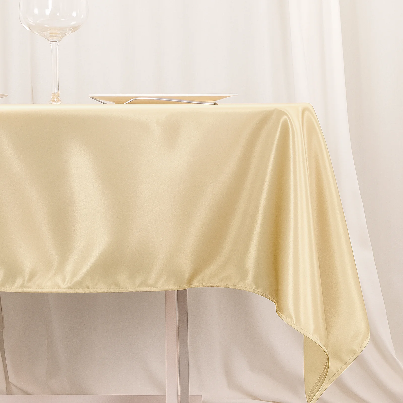Premium Polyester Square Tablecloth 54"x54" Beige - 220GSM Wrinkle-Resistant Table Cover - Image 2
