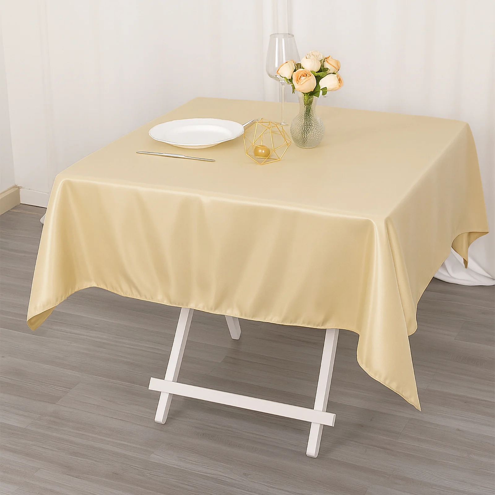 Premium Polyester Square Tablecloth 54"x54" Beige - 220GSM Wrinkle-Resistant Table Cover - Image 3