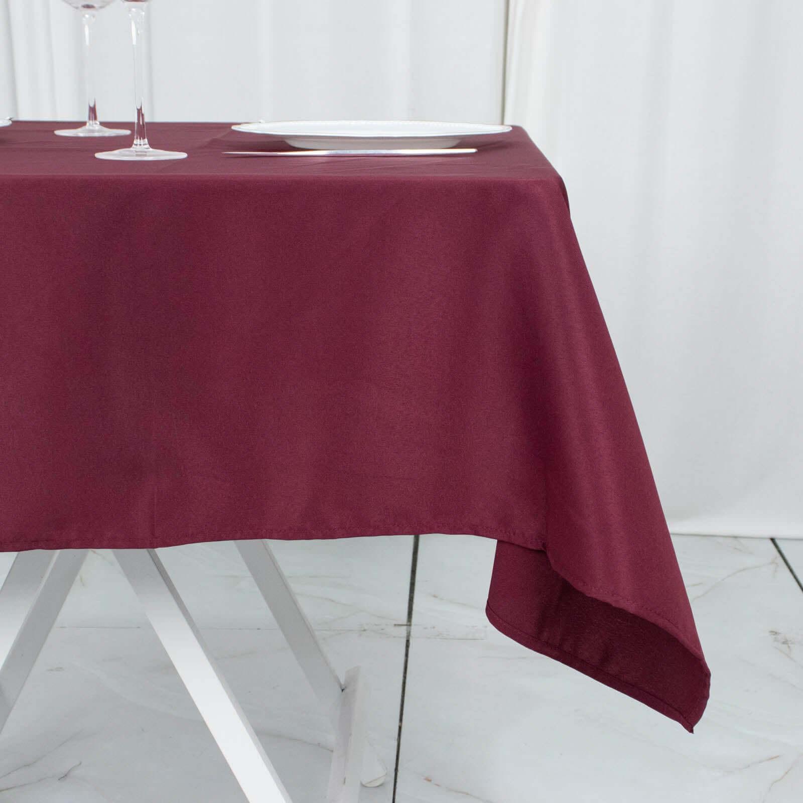 Premium Polyester Square Tablecloth 54"x54" Burgundy - 220GSM Wrinkle-Resistant Table Cover - Image 2