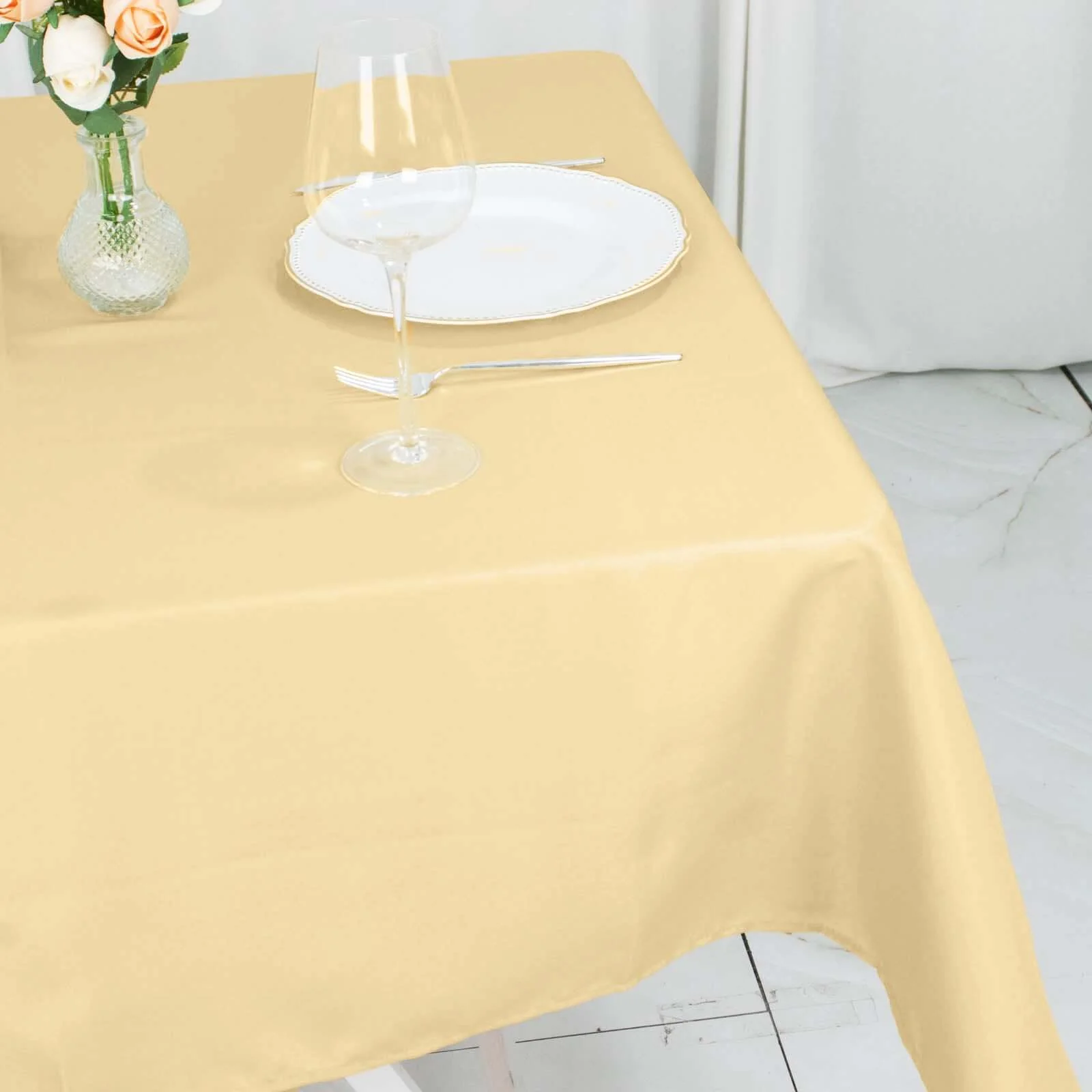 Premium Polyester Square Tablecloth 54"x54" Champagne - 220GSM Wrinkle-Resistant Table Cover - Image 3