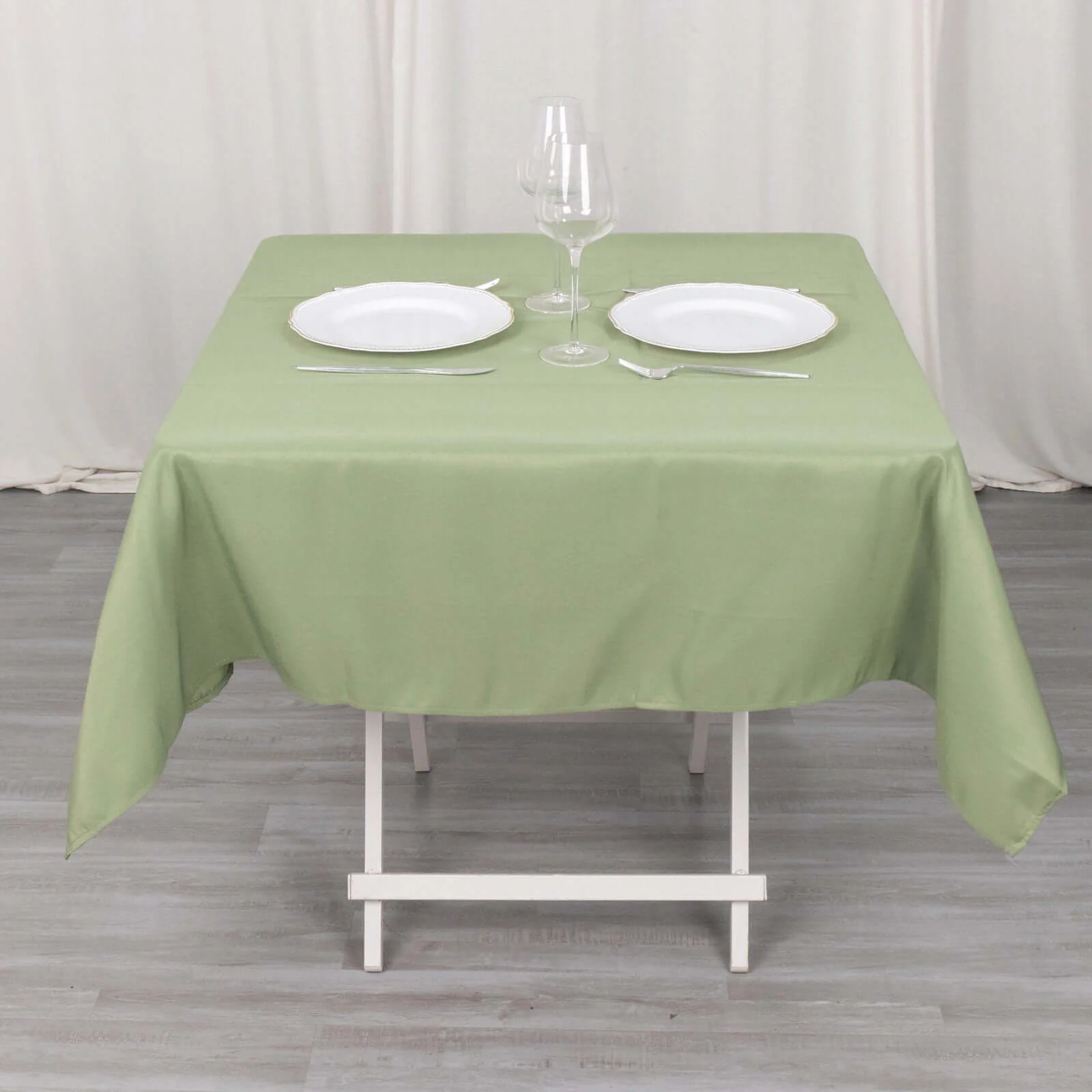 Premium Polyester Square Tablecloth 54"x54" Dusty Sage Green - 220GSM Wrinkle-Resistant Table Cover - Image 2