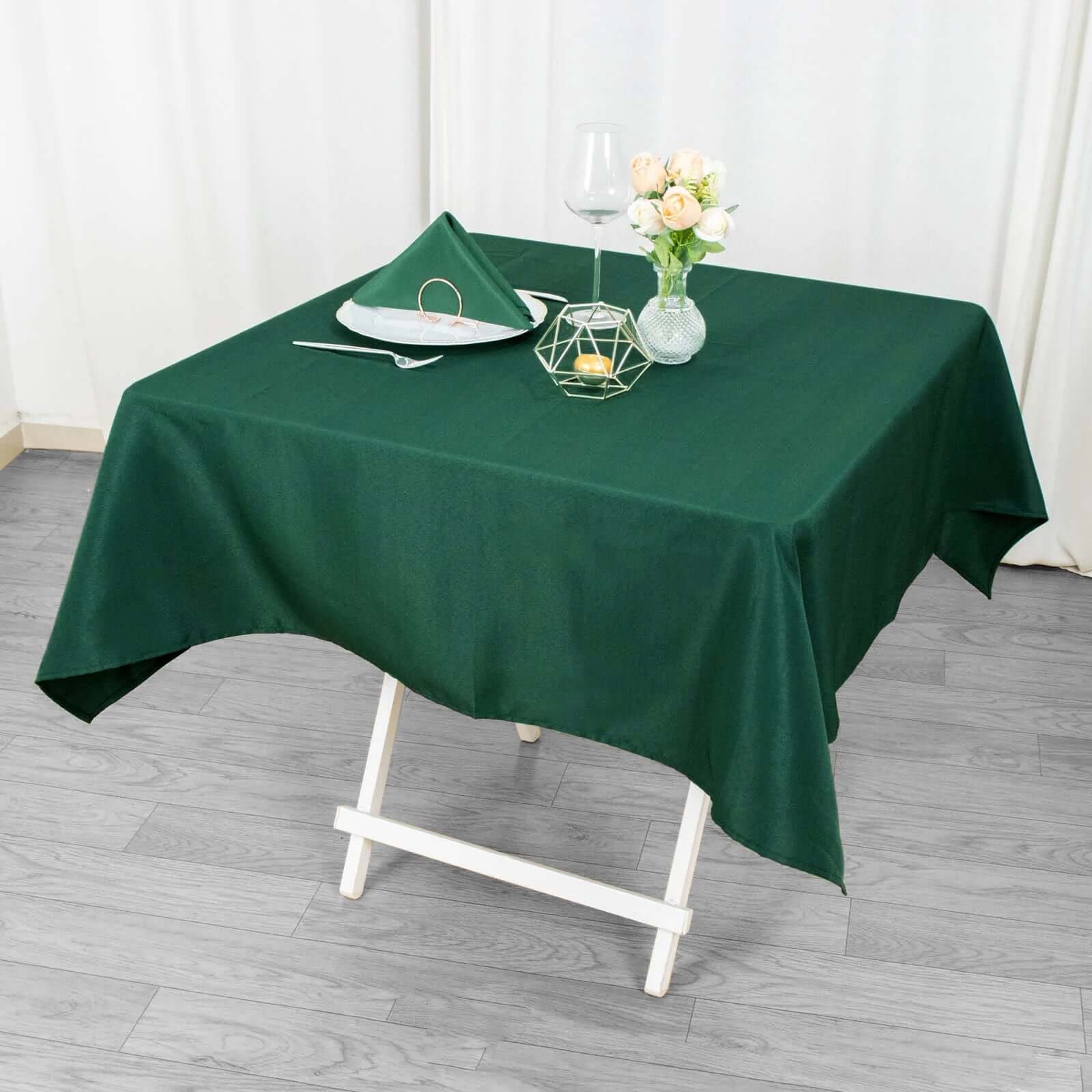 Premium Polyester Square Tablecloth 54"x54" Hunter Emerald Green - 220GSM Wrinkle-Resistant Table Cover - Image 4