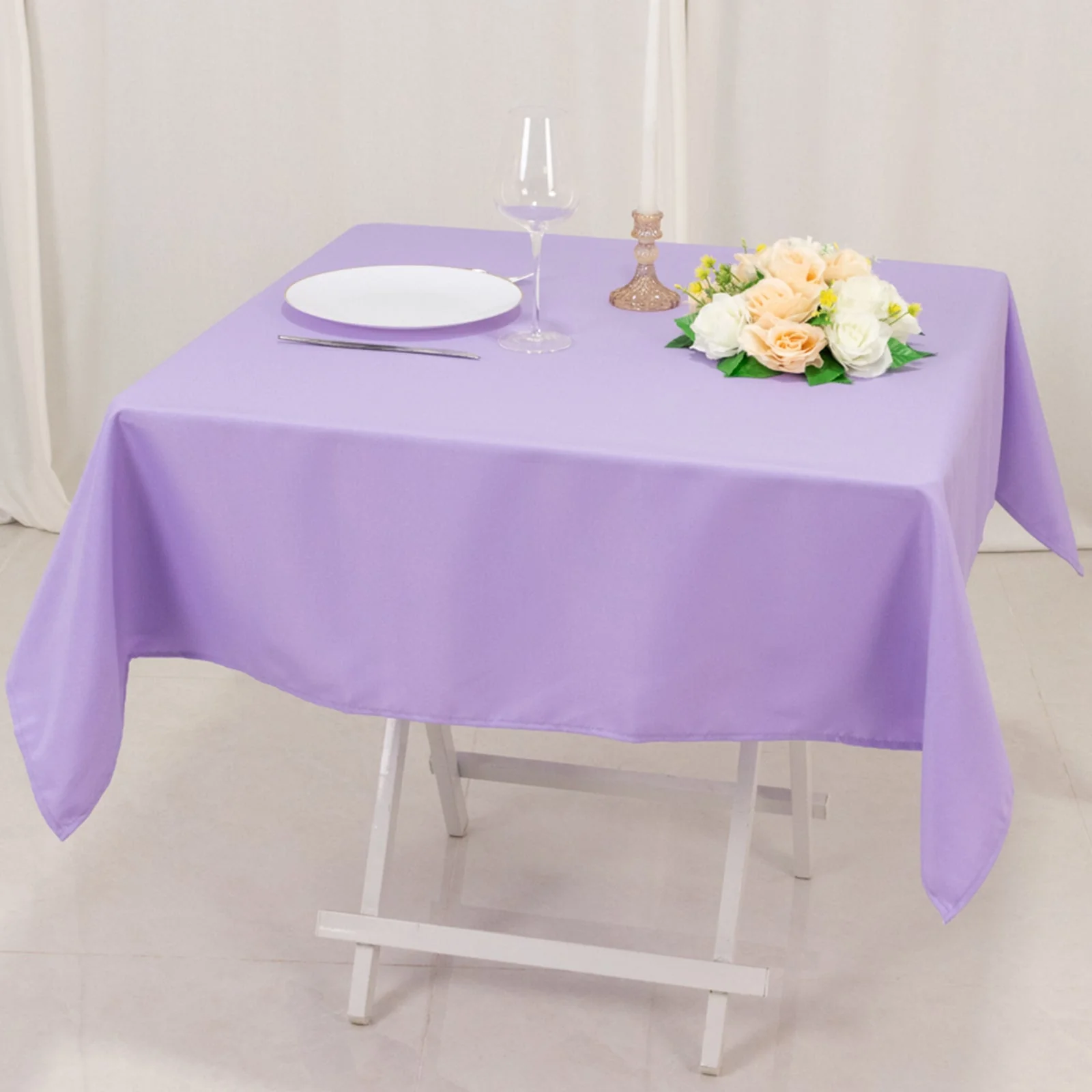 Premium Polyester Square Tablecloth 54"x54" Lavender Lilac - 220GSM Wrinkle-Resistant Table Cover - Image 5