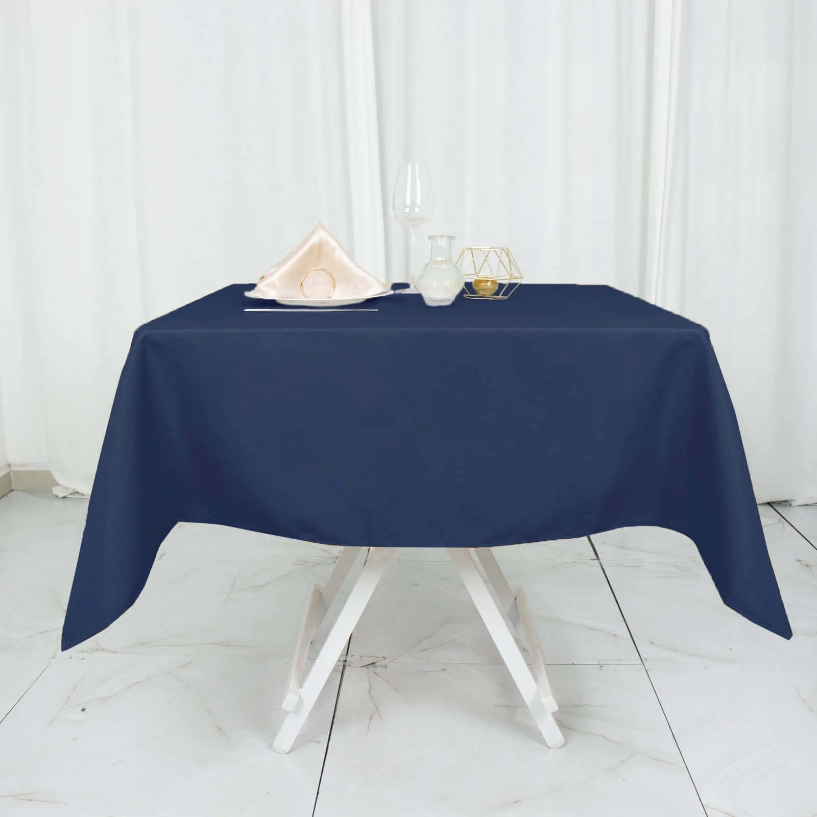 Premium Polyester Square Tablecloth 54"x54" Navy Blue - 220GSM Wrinkle-Resistant Table Cover - Image 2