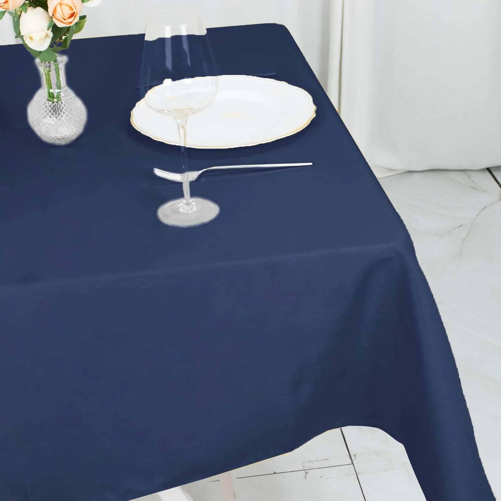 Premium Polyester Square Tablecloth 54"x54" Navy Blue - 220GSM Wrinkle-Resistant Table Cover - Image 3