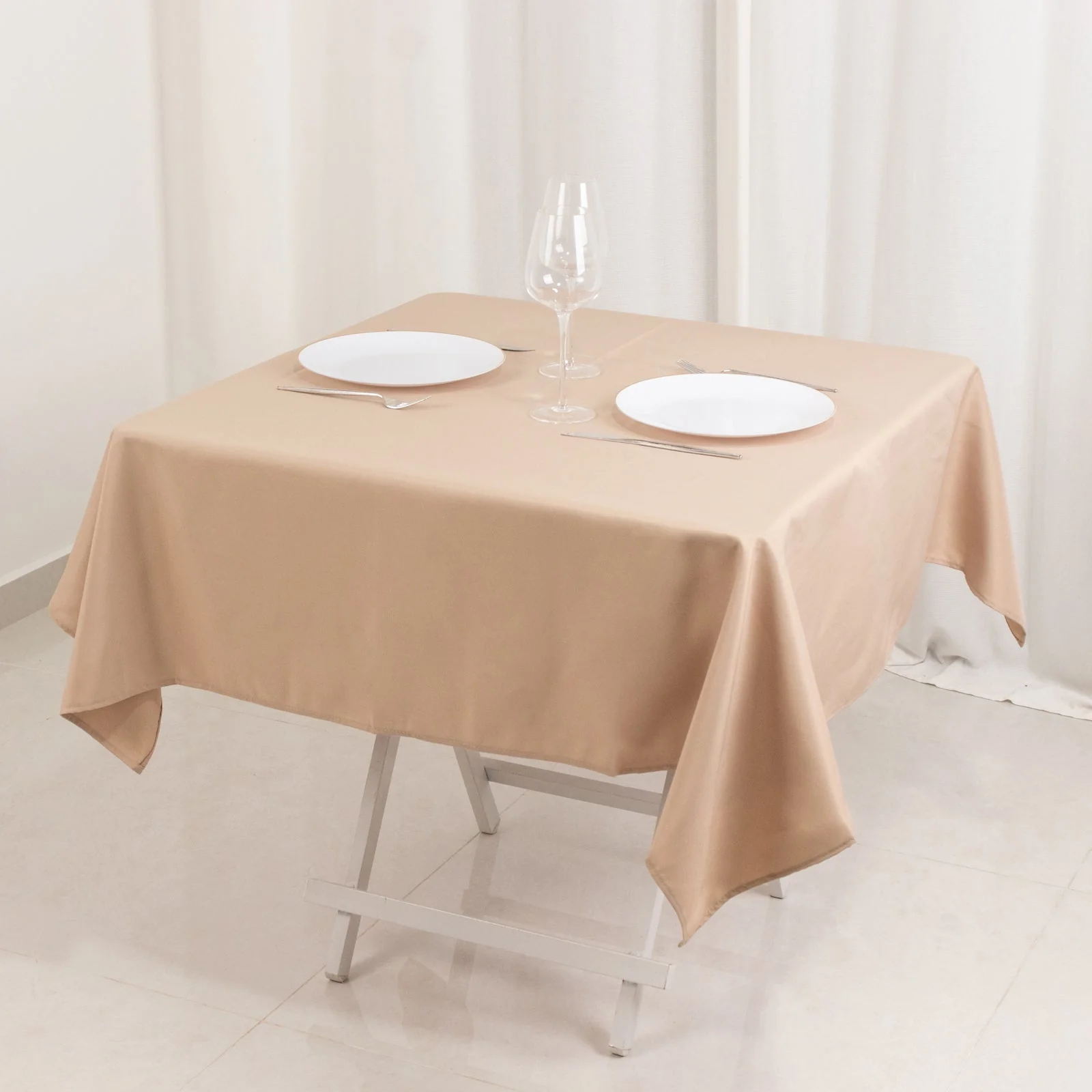 Premium Polyester Square Tablecloth 54"x54" Nude - 220GSM Wrinkle-Resistant Table Cover - Image 2