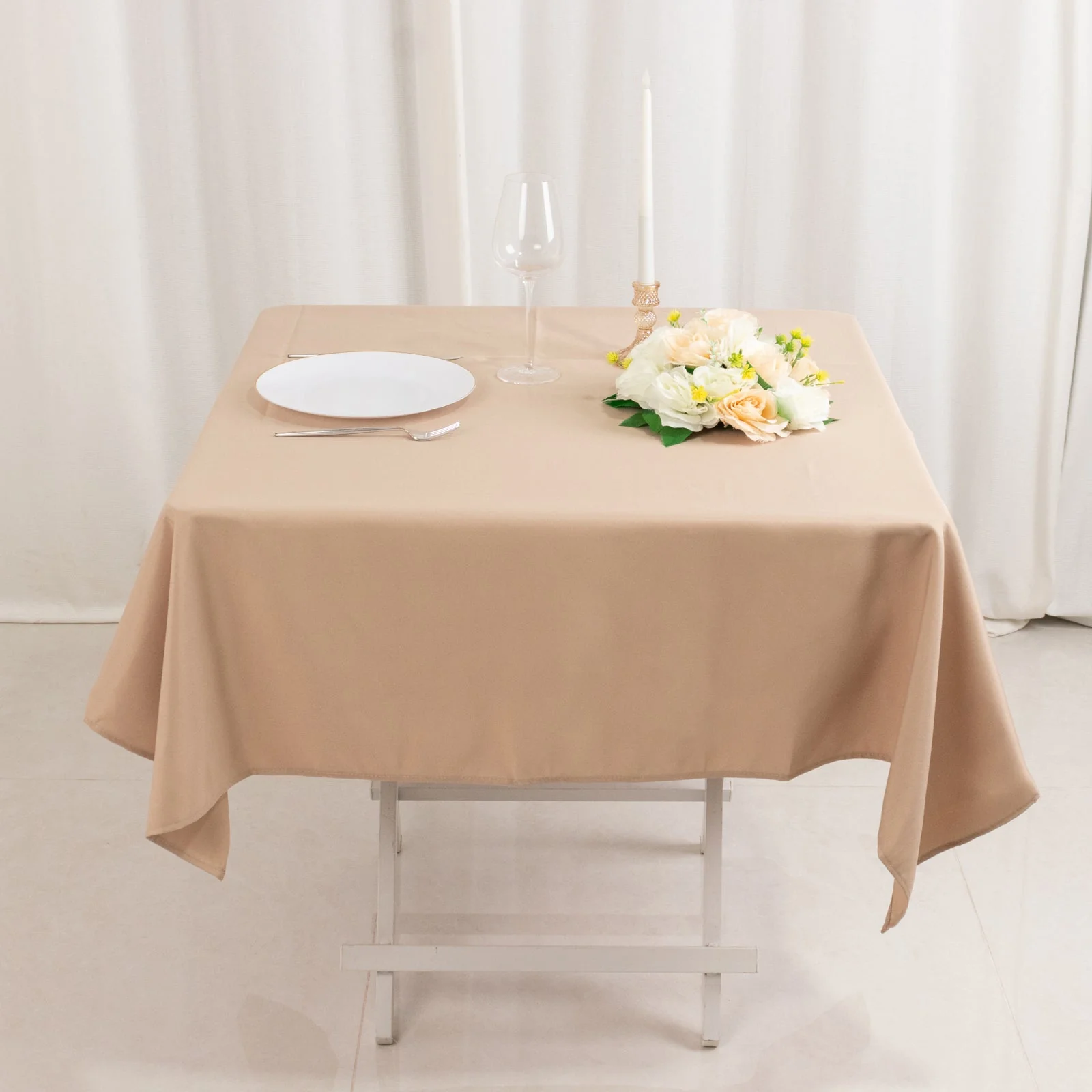 Premium Polyester Square Tablecloth 54"x54" Nude - 220GSM Wrinkle-Resistant Table Cover - Image 6