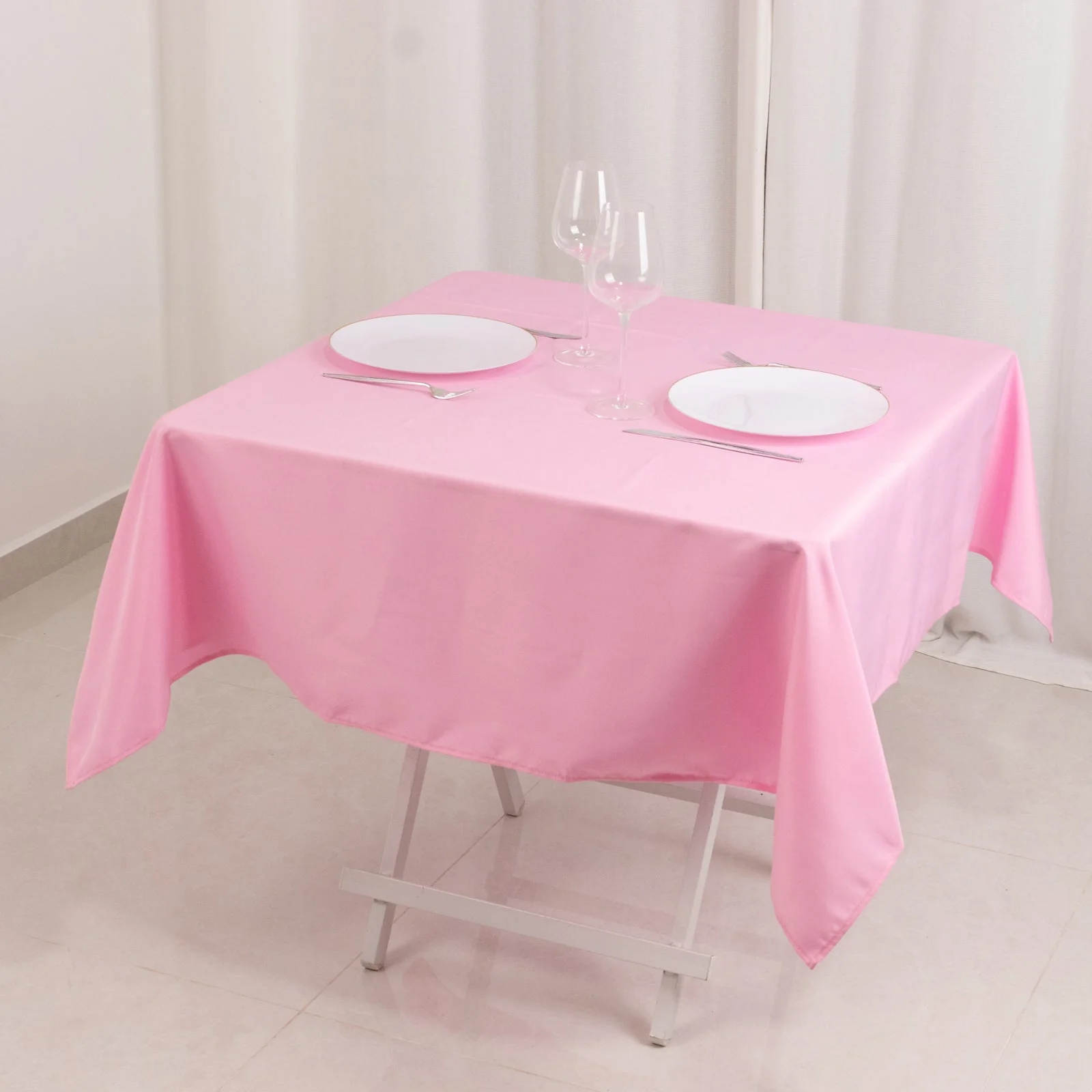Premium Polyester Square Tablecloth 54"x54" Pink - 220GSM Wrinkle-Resistant Table Cover - Image 2
