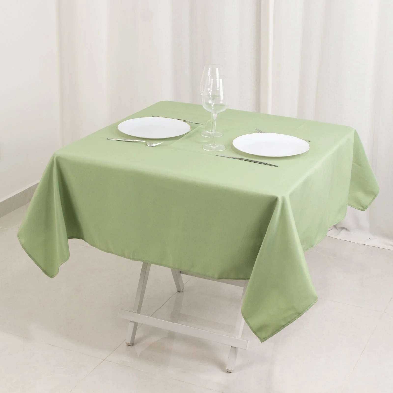Premium Polyester Square Tablecloth 54"x54" Sage Green - 220GSM Wrinkle-Resistant Table Cover - Image 2