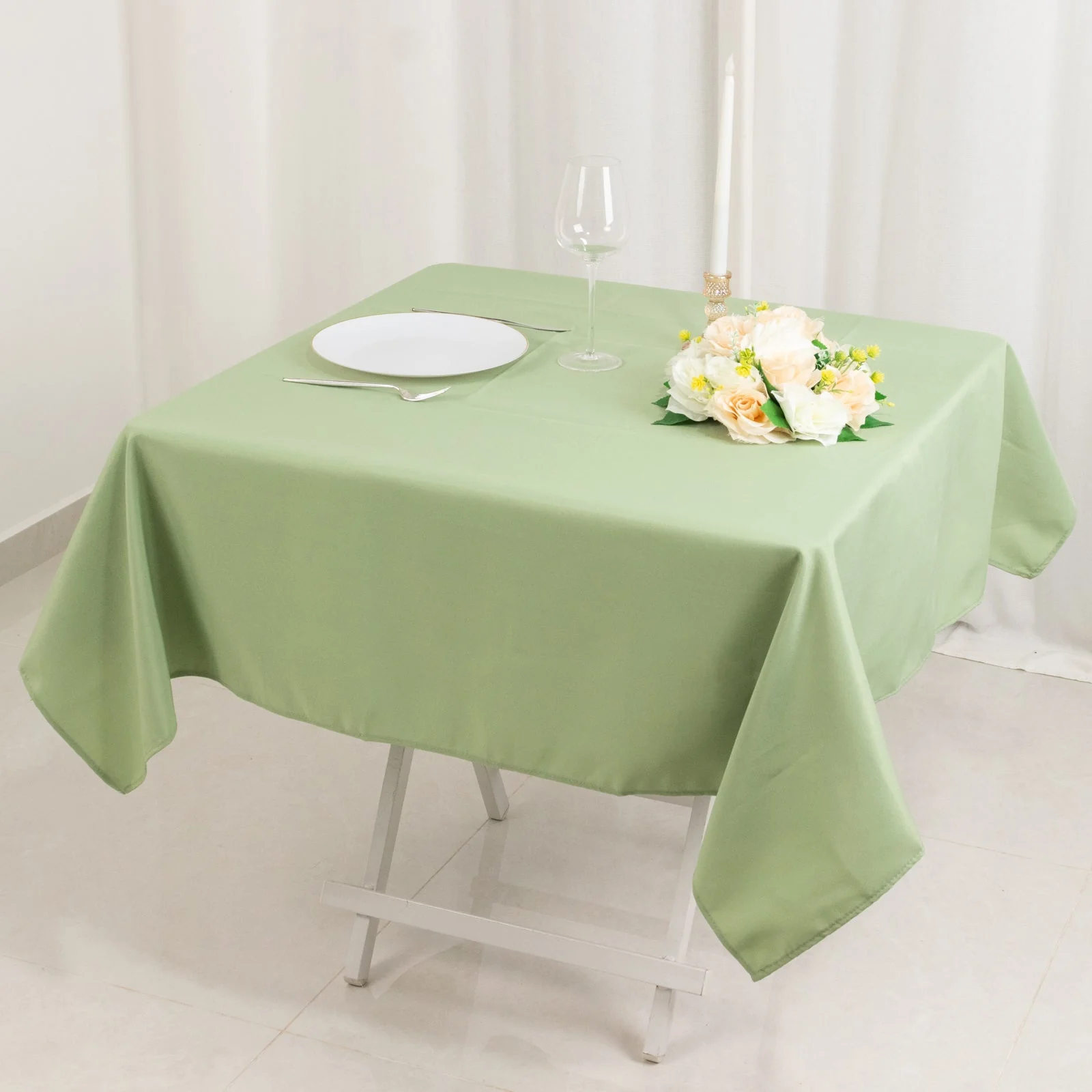 Premium Polyester Square Tablecloth 54"x54" Sage Green - 220GSM Wrinkle-Resistant Table Cover - Image 5