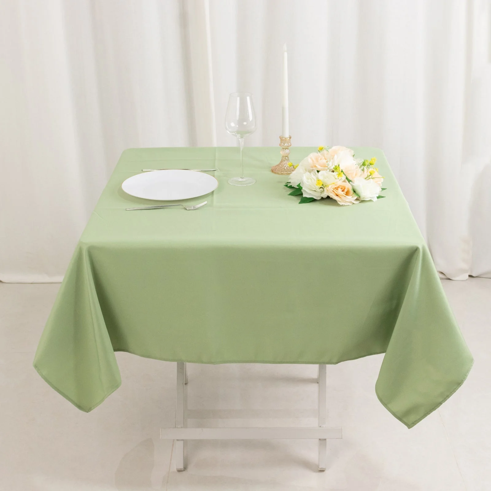 Premium Polyester Square Tablecloth 54"x54" Sage Green - 220GSM Wrinkle-Resistant Table Cover - Image 7
