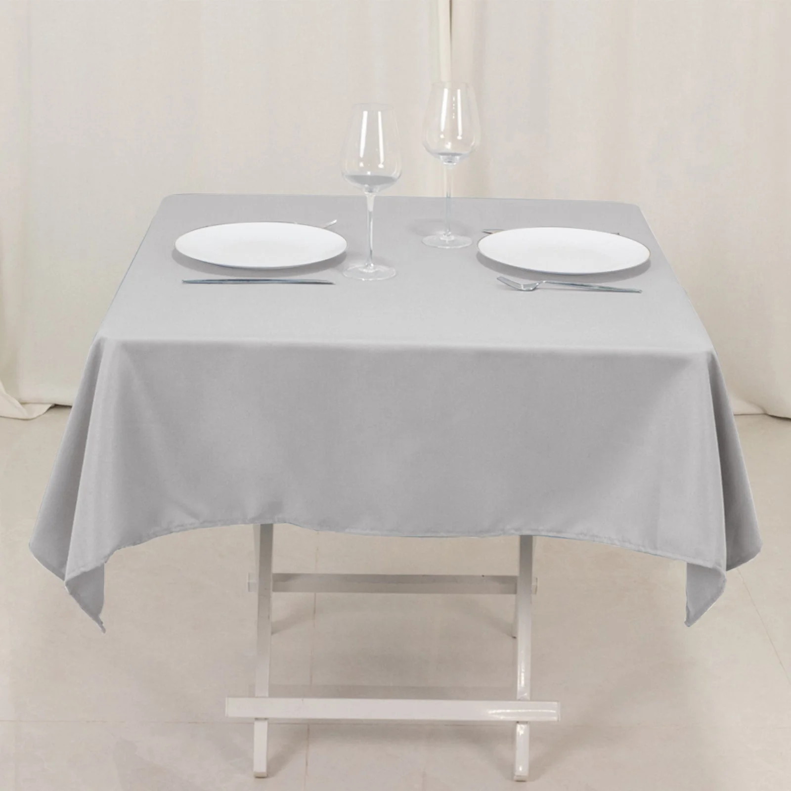 Premium Polyester Square Tablecloth 54"x54" Silver - 220GSM Wrinkle-Resistant Table Cover - Image 6