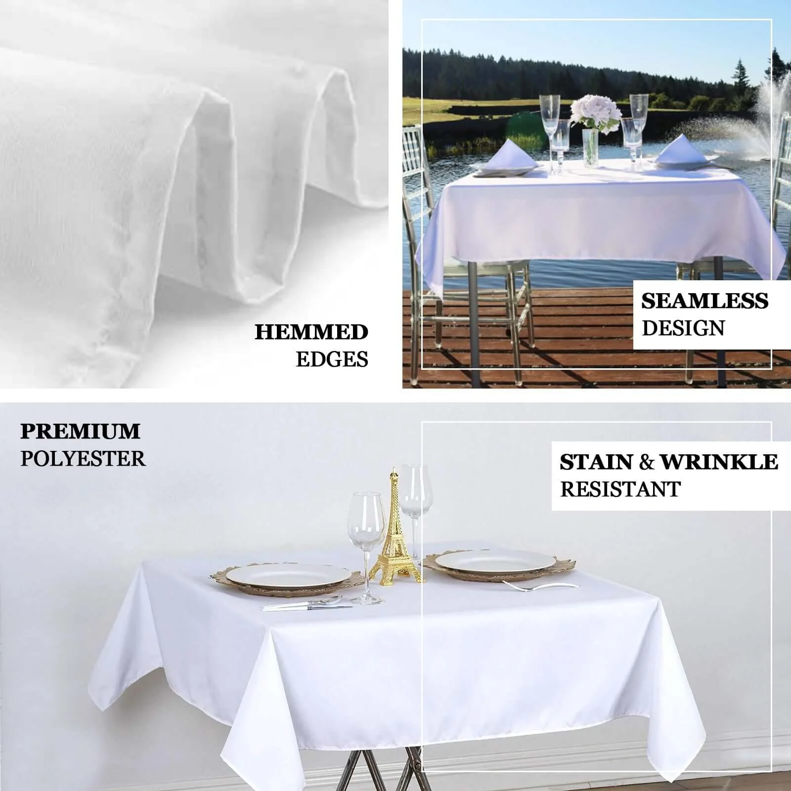 Premium Polyester Square Tablecloth 54"x54" White - 220GSM Wrinkle-Resistant & Durable Table Cover for Weddings and Parties - Image 3