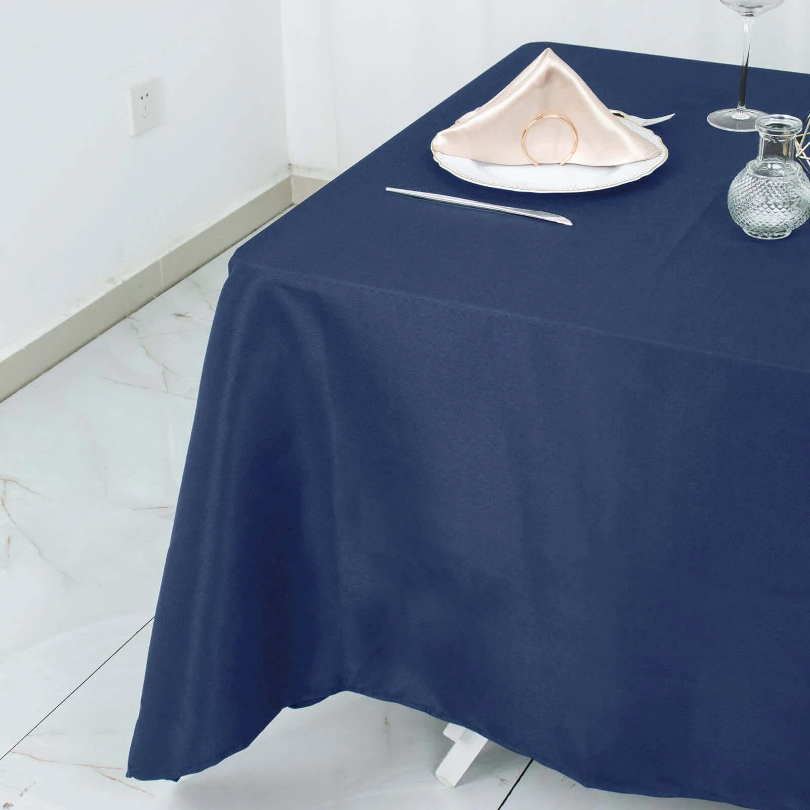 Premium Polyester Square Tablecloth 70"x70" Navy Blue - Wrinkle-Resistant 220GSM Table Topper - Image 3