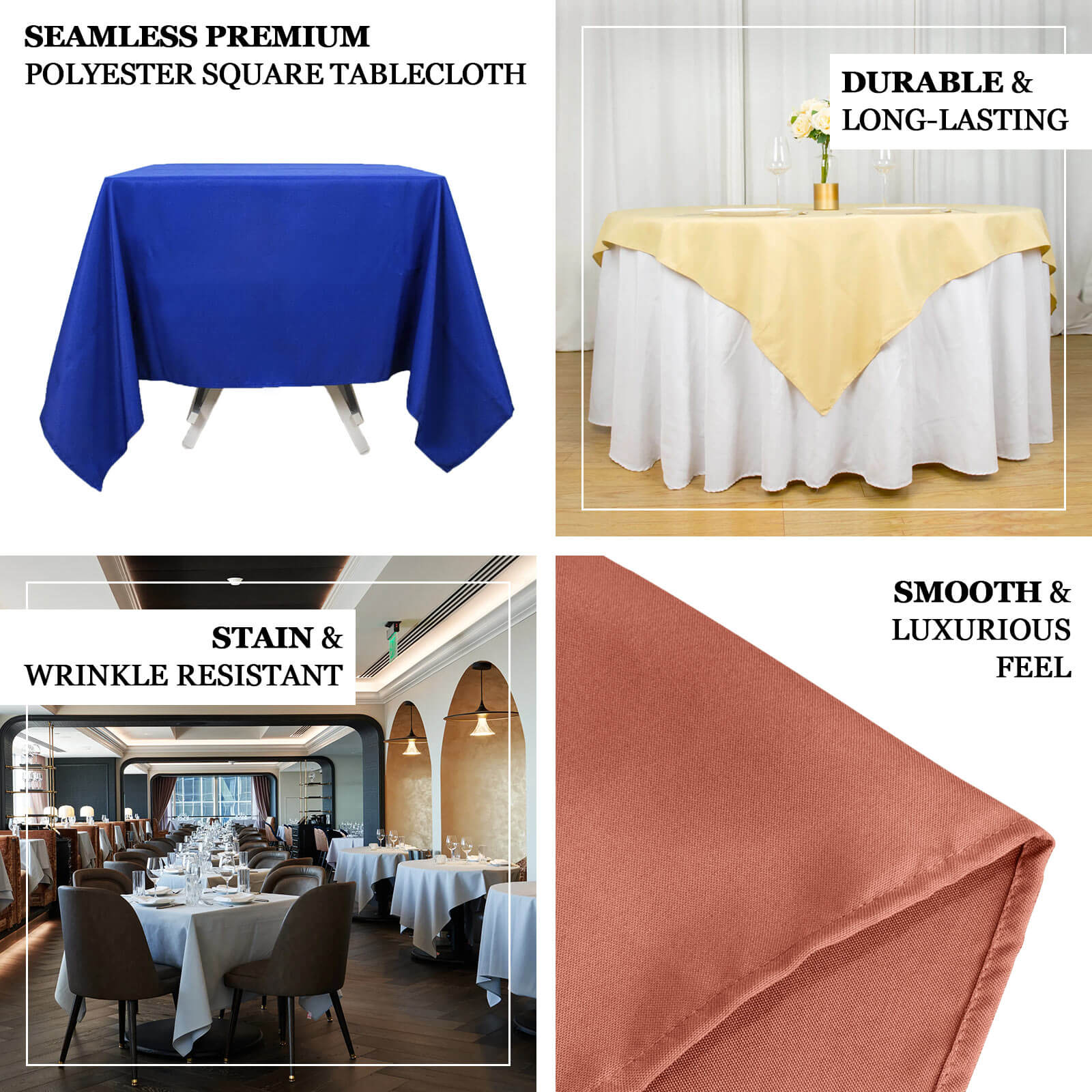 Premium Polyester Square Tablecloth 70"x70" Royal Blue - Wrinkle-Resistant 220GSM Table Cover - Image 4