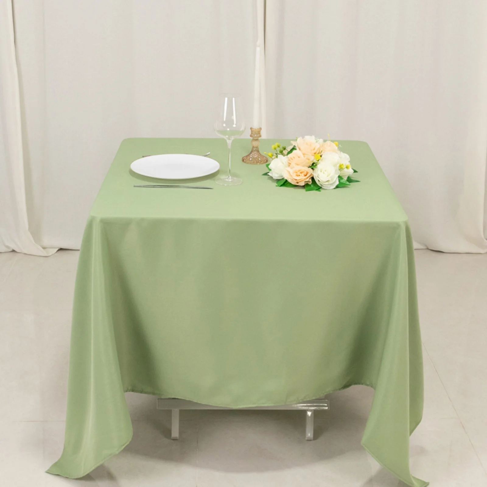 Premium Polyester Square Tablecloth 70"x70" Sage Green - Wrinkle-Resistant 220GSM Table Cover - Image 6