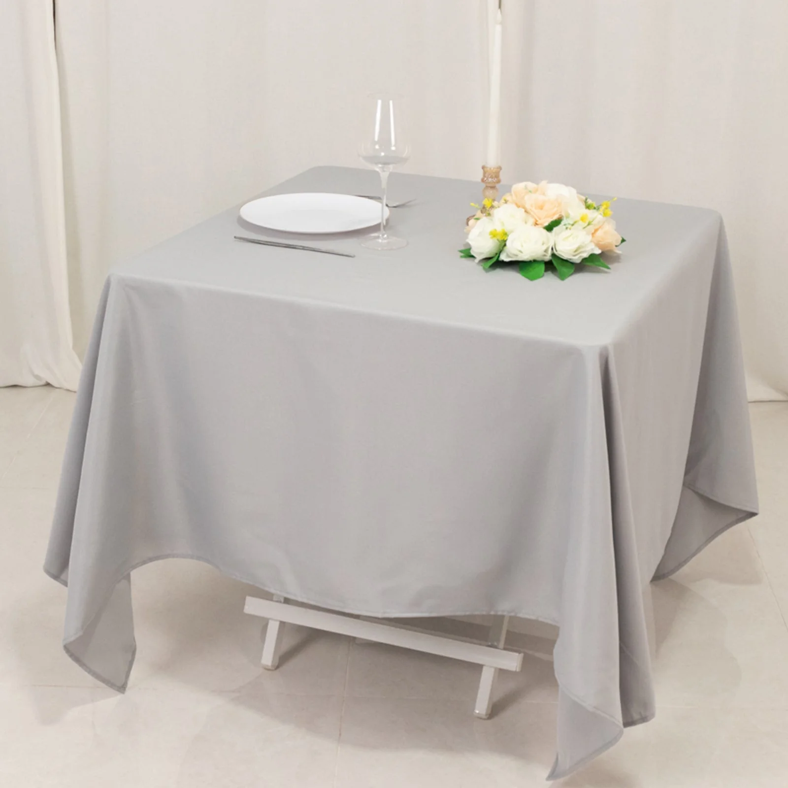 Premium Polyester Square Tablecloth 70"x70" Silver - Wrinkle-Resistant 220GSM Table Topper for Stylish Event Decor - Image 6