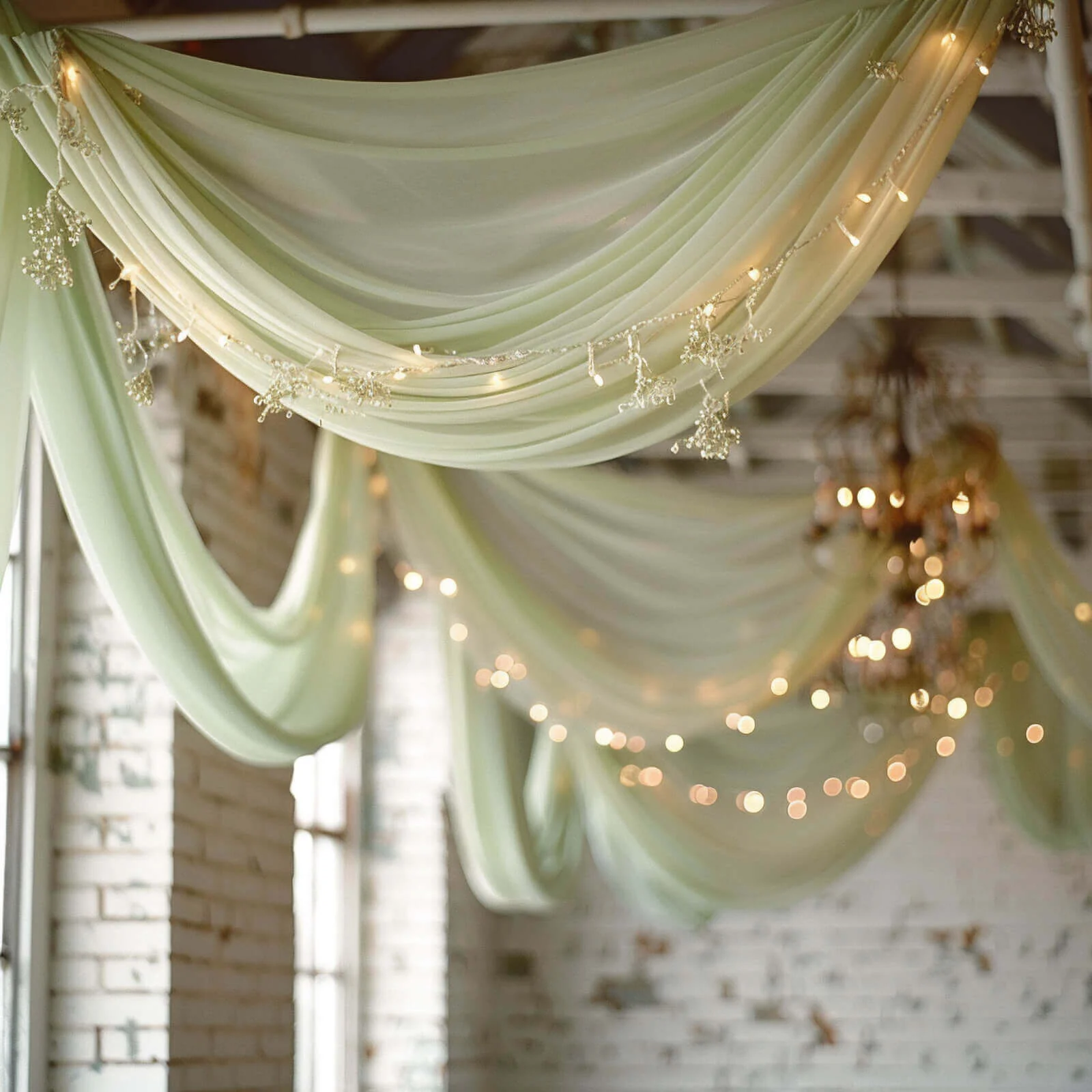 Sage Green Chiffon Ceiling Drapery, Durable Flame Resistant Long Curtain Backdrop Panel With Rod Pocket 5ftx32ft - Image 6