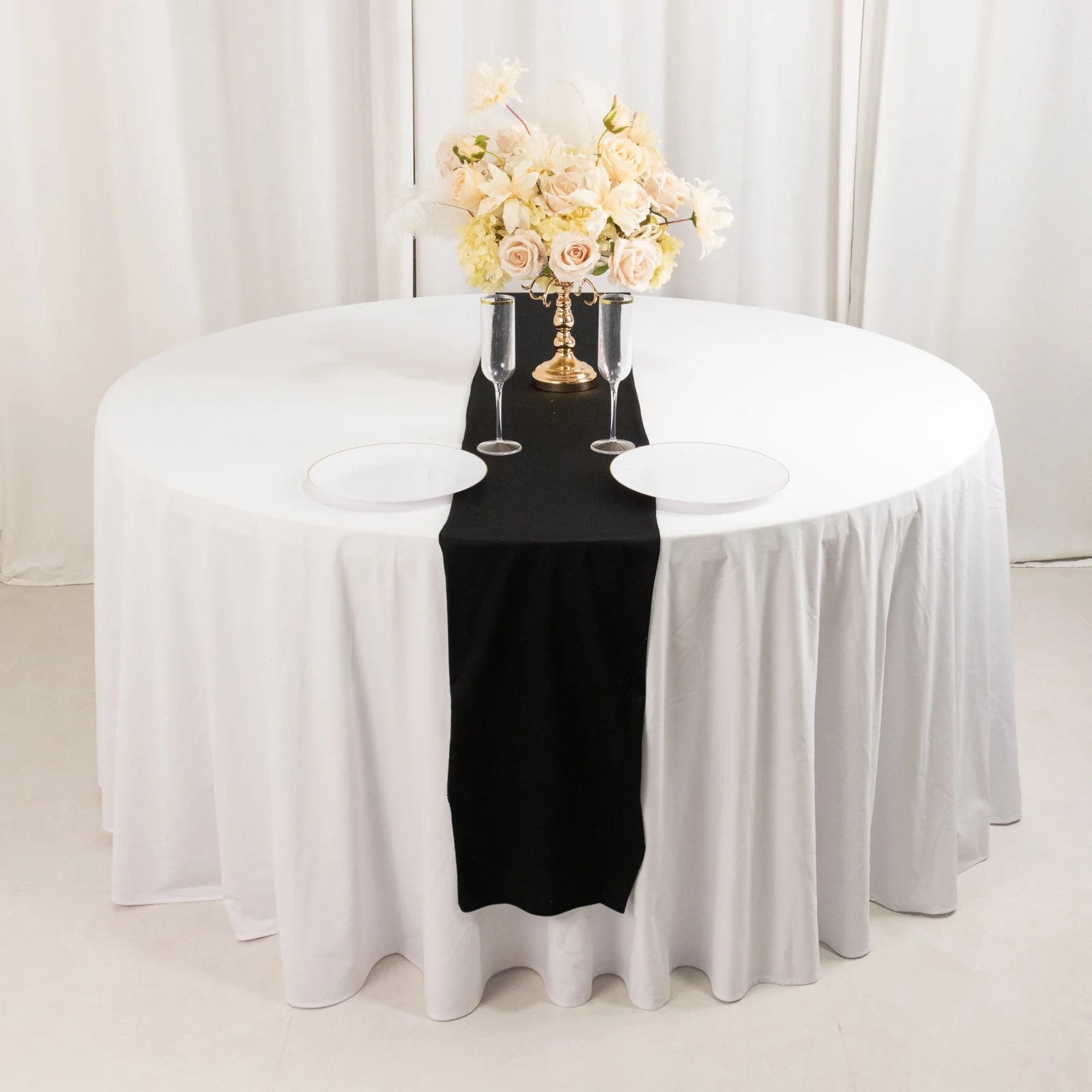 Scuba Polyester Table Runner 12"x108" Black - Wrinkle-Free Table Linen for Events & Weddings