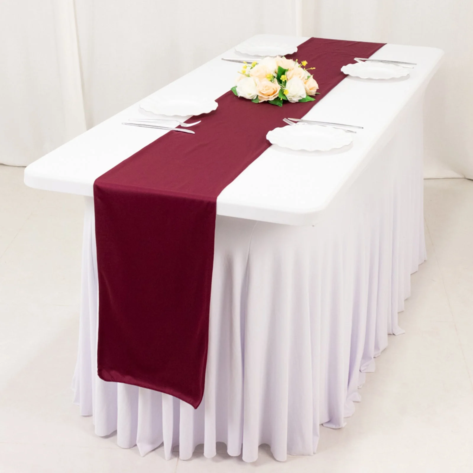 Scuba Polyester Table Runner 12"x108" Burgundy - Wrinkle-Free Table Linen - Image 2